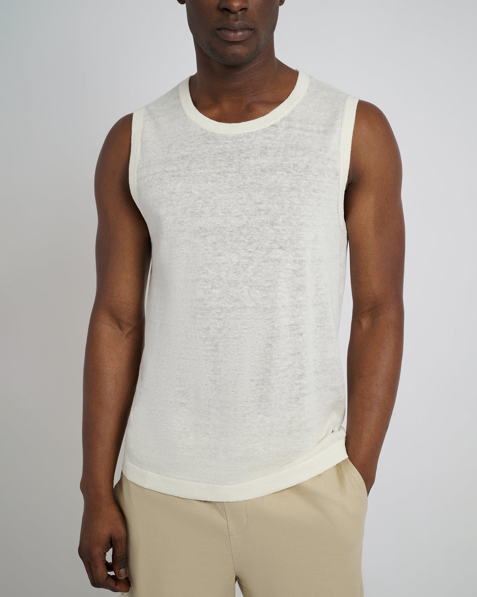 Mens | Linen Sweater Tank Top | Egret - Image 2