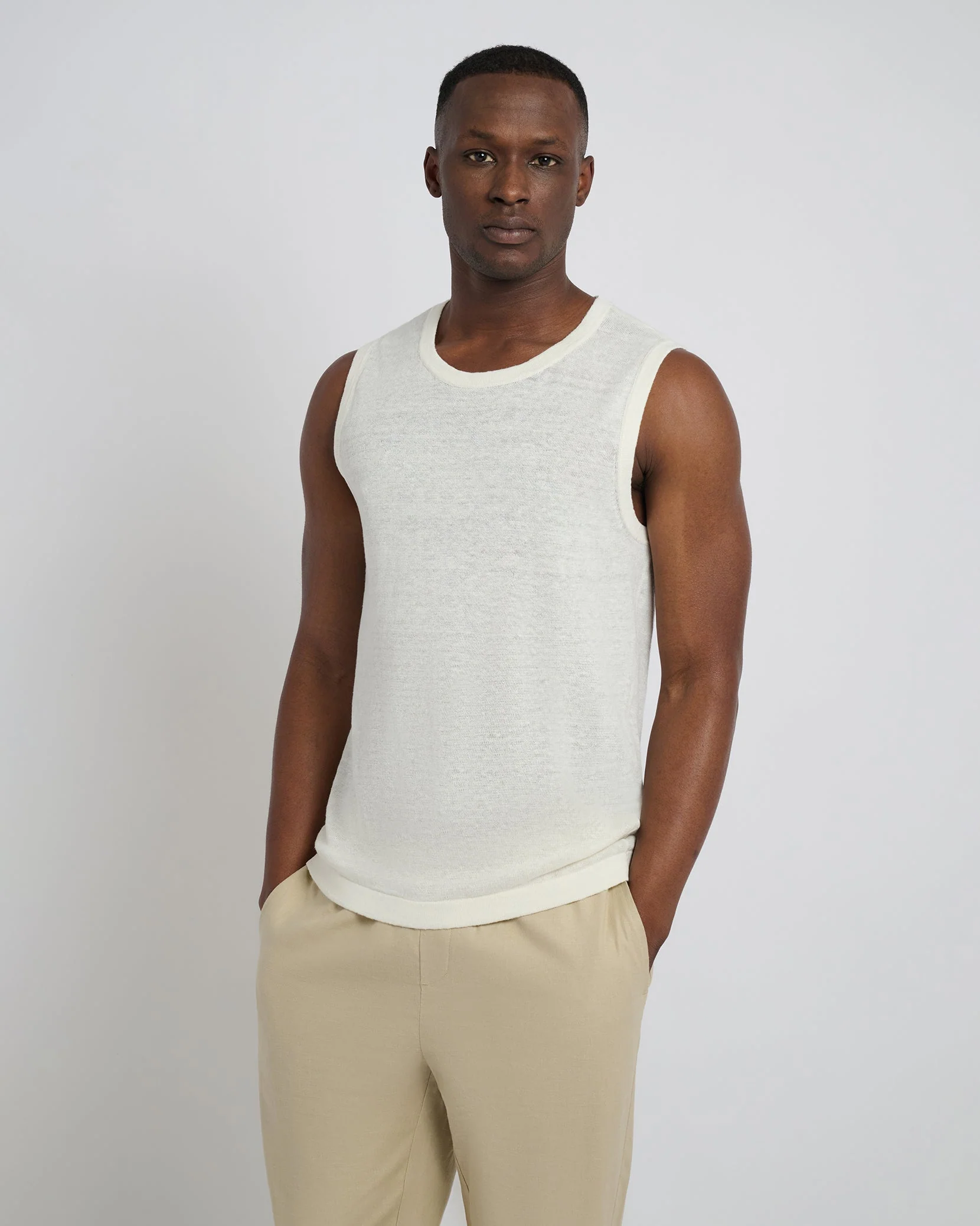 Mens | Linen Sweater Tank Top | Egret - Image 3