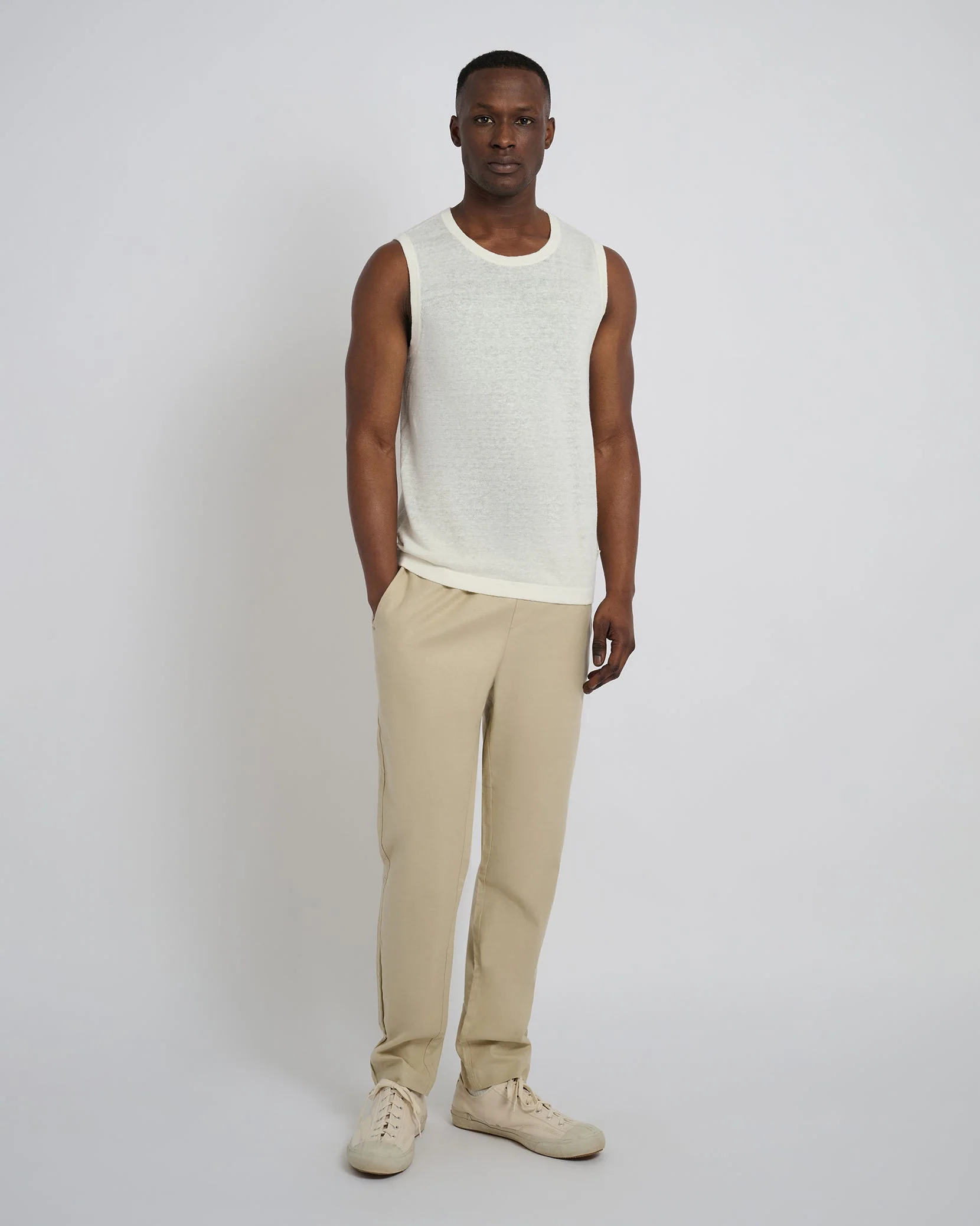 Mens | Linen Sweater Tank Top | Egret - Image 4
