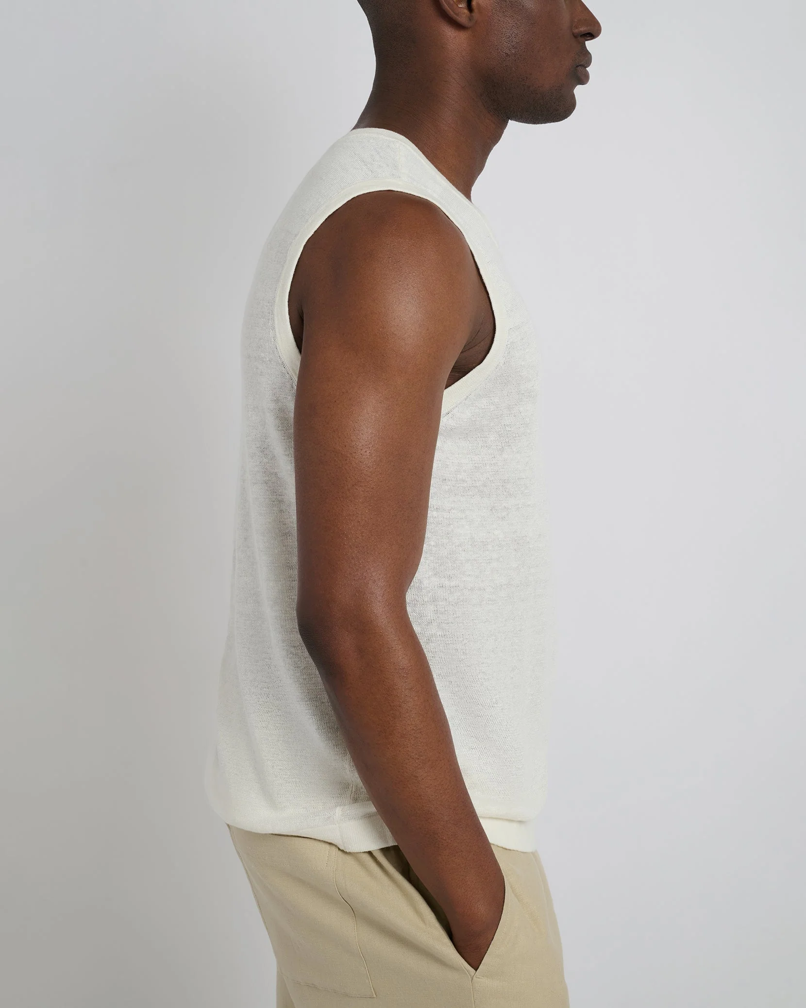Mens | Linen Sweater Tank Top | Egret - Image 5