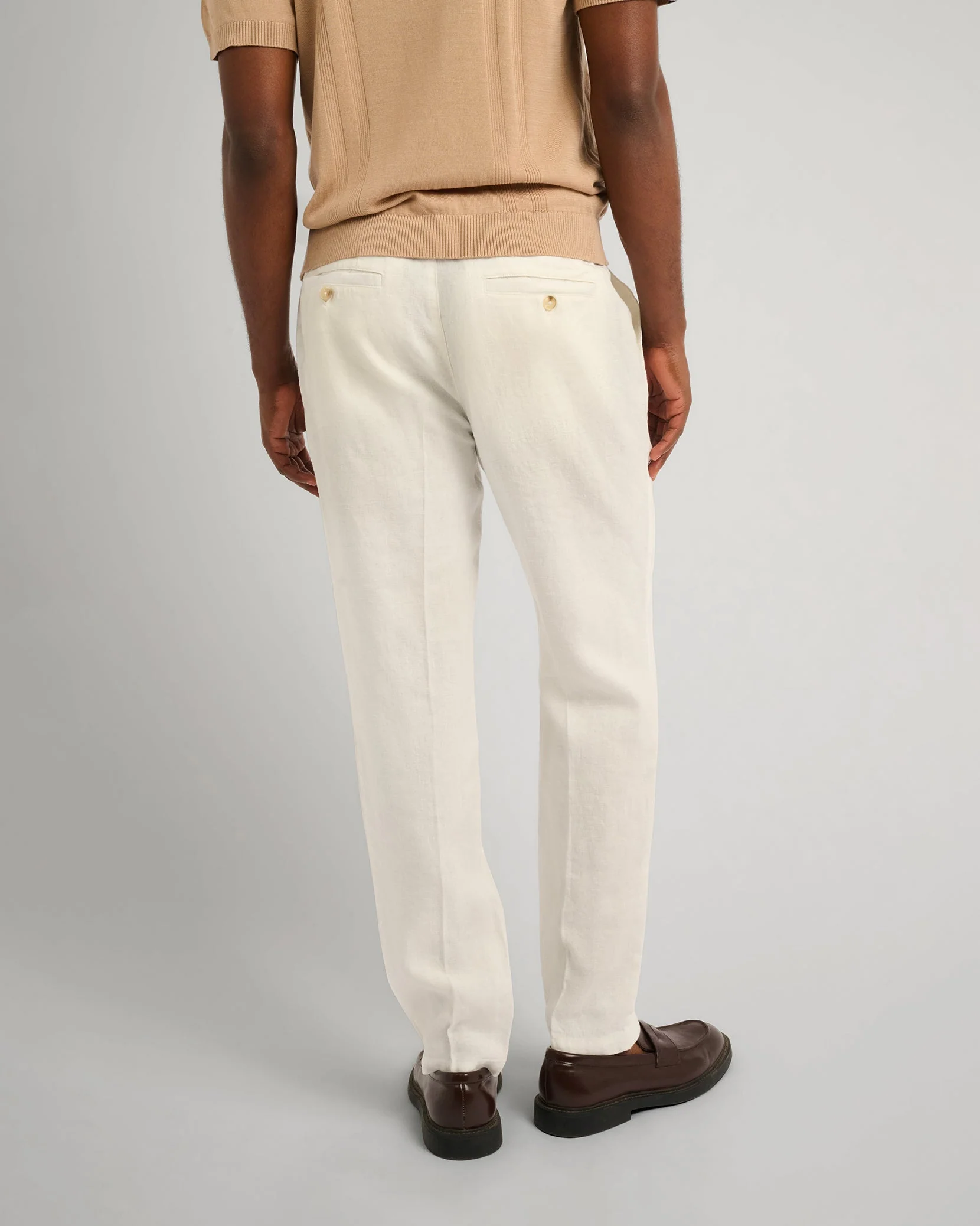 Mens | Linen Tapered Pleated Trouser | White - Image 5
