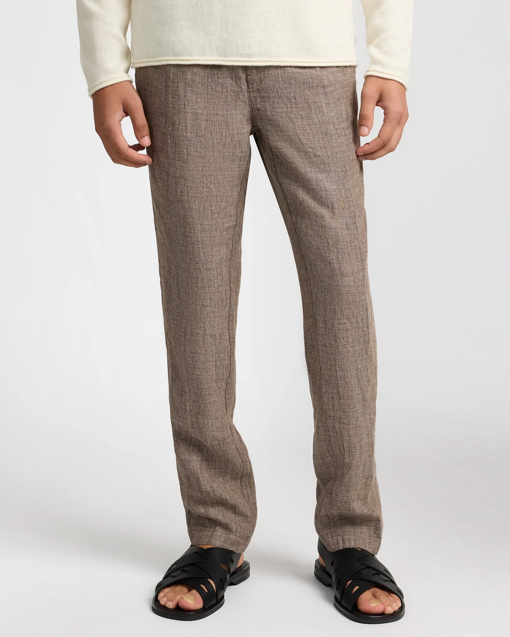 Mens | Linen Tapered Pleated Trouser | Medium Brown - Image 2