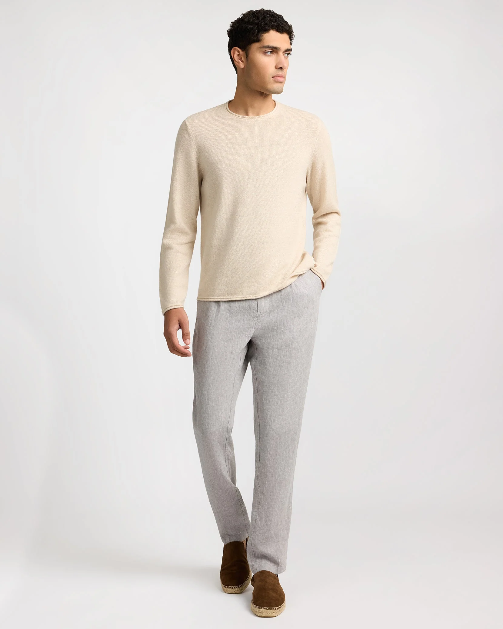 Mens | Linen Tapered Pleated Trouser | Cool Grey - Image 5