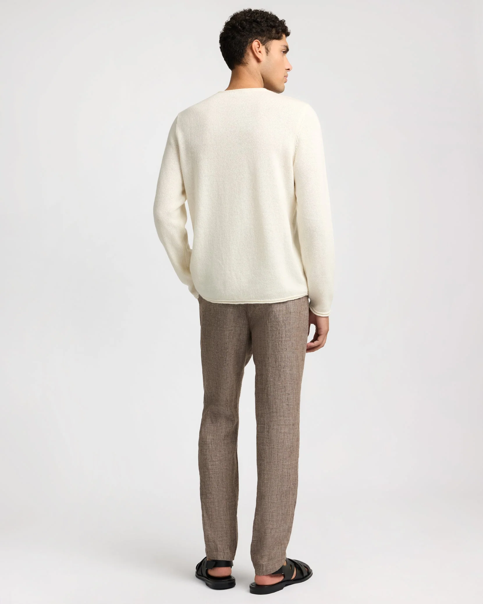 Mens | Linen Tapered Pleated Trouser | Medium Brown - Image 5