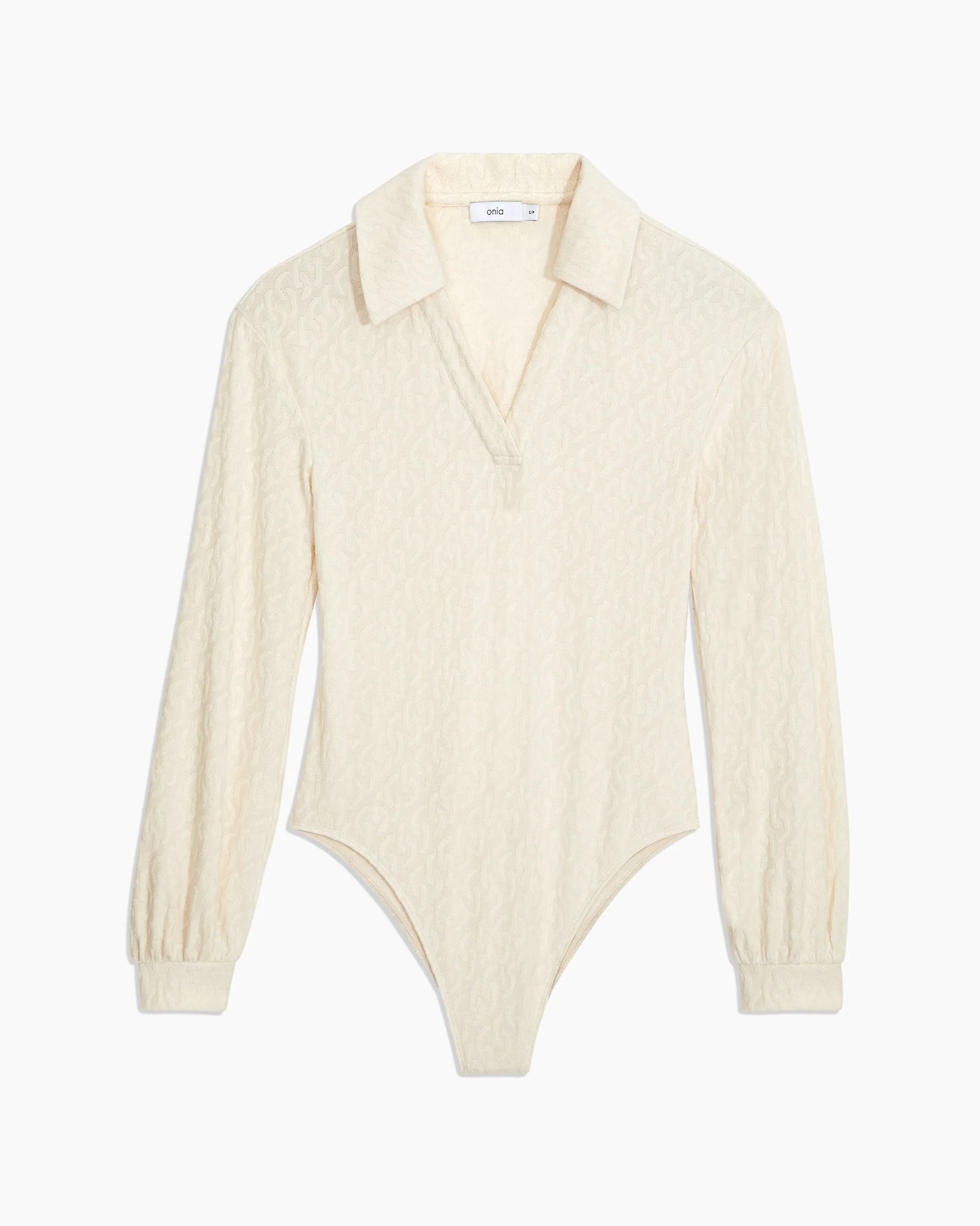 Womens | Long Sleeve Polo Geo Knit Bodysuit | French-Vanilla - Image 3