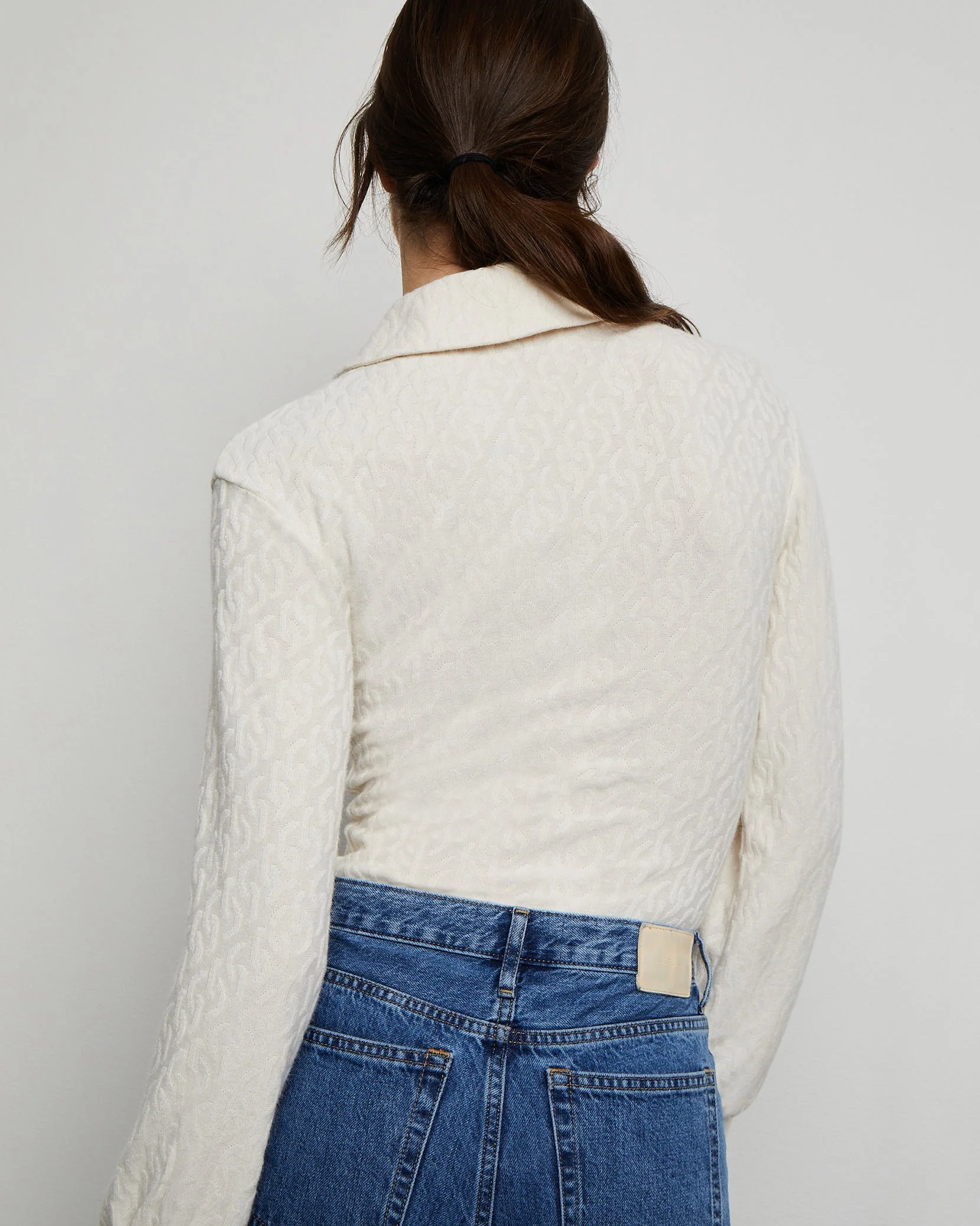 Womens | Long Sleeve Polo Geo Knit Bodysuit | French-Vanilla - Image 7