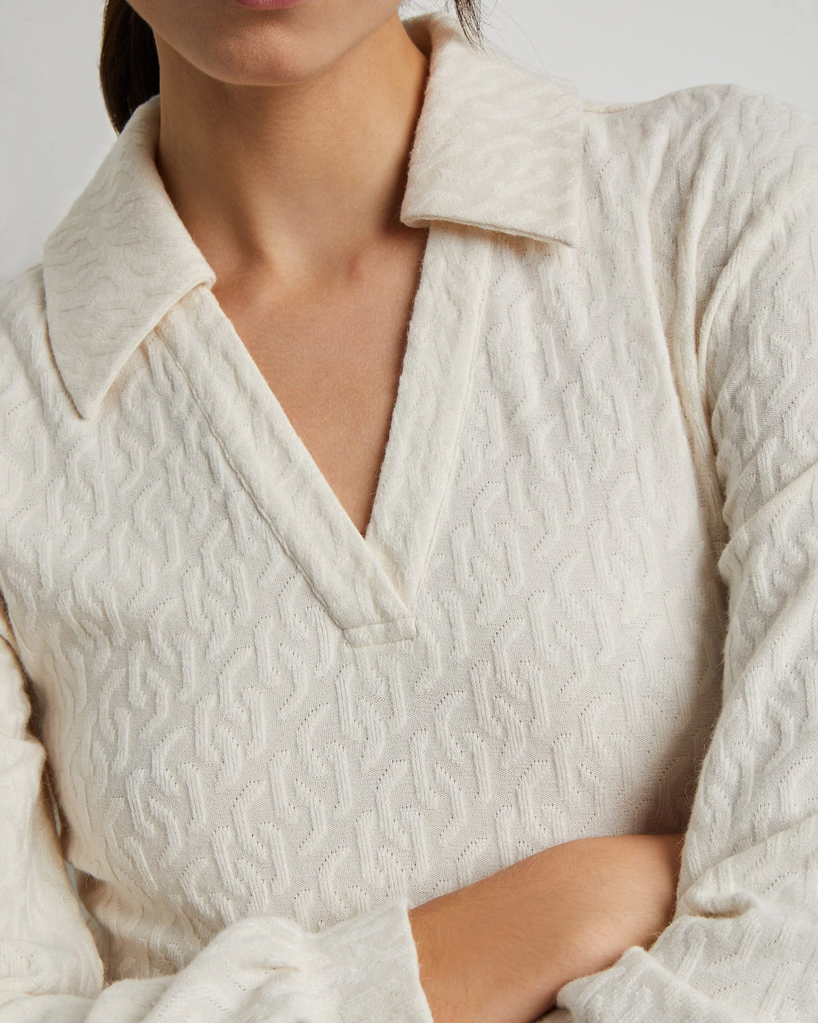 Womens | Long Sleeve Polo Geo Knit Bodysuit | French-Vanilla - Image 8