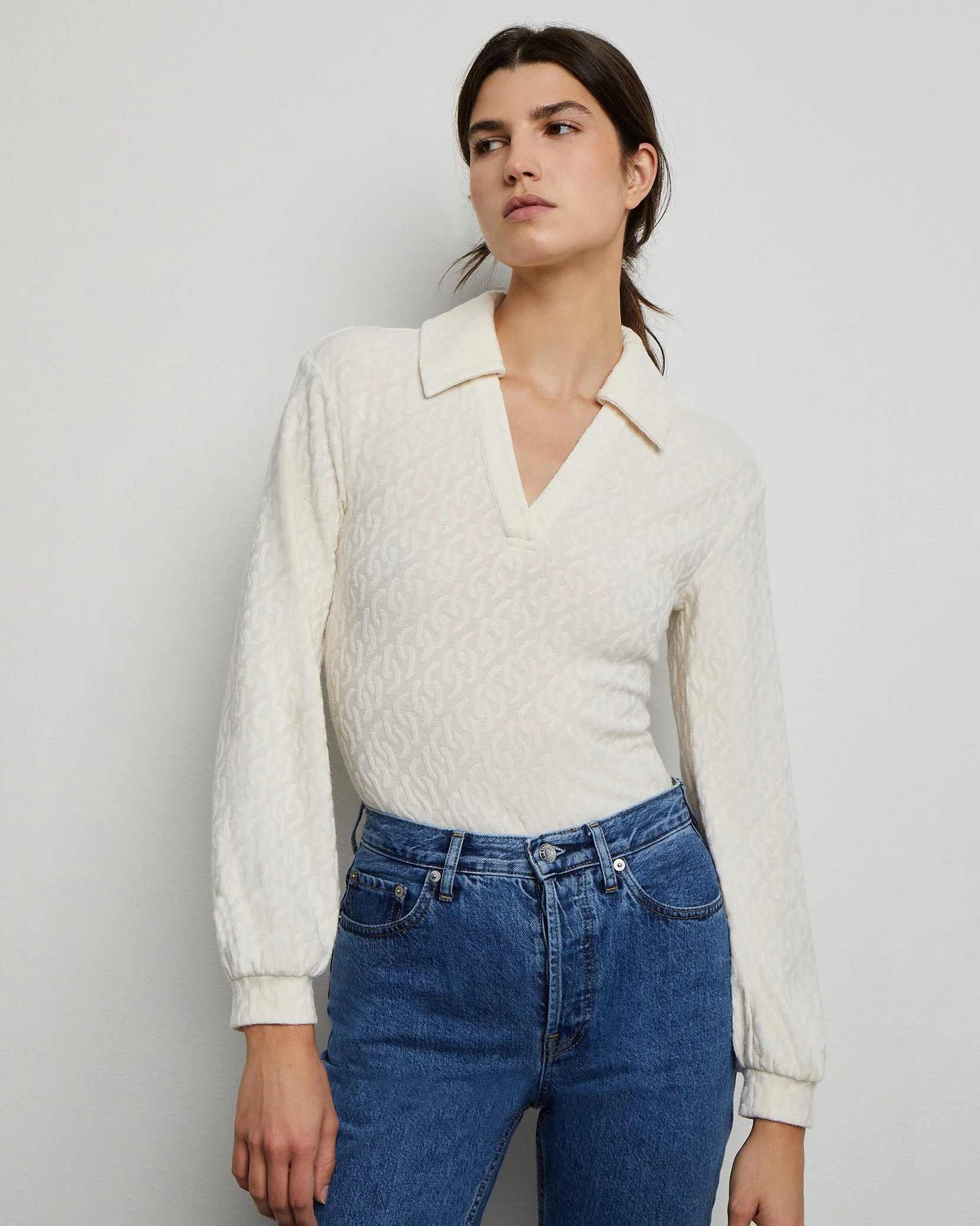 Womens | Long Sleeve Polo Geo Knit Bodysuit | Birch - Image 4