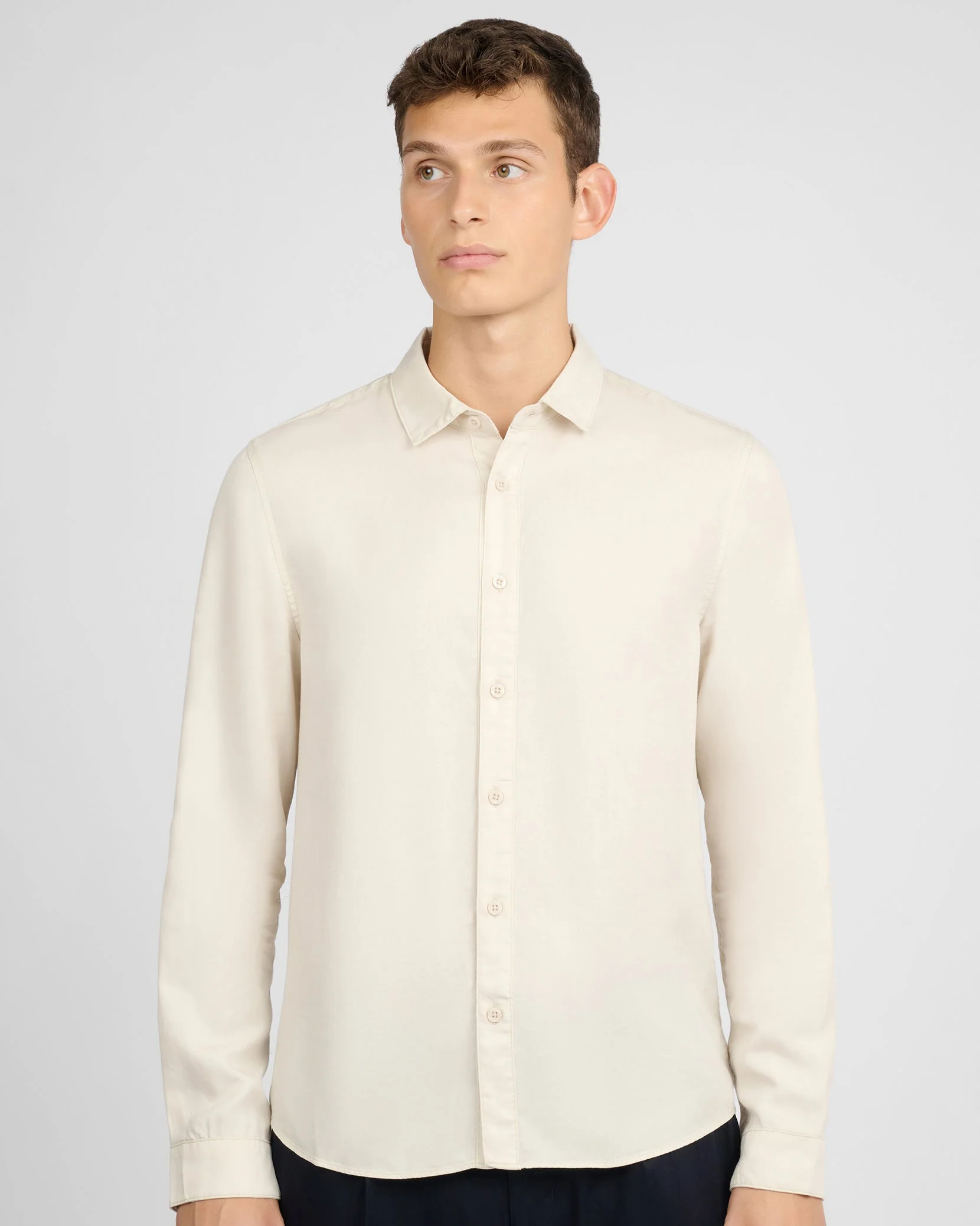 Mens | Lyocell Long Sleeve Shirt | Stone - Image 2