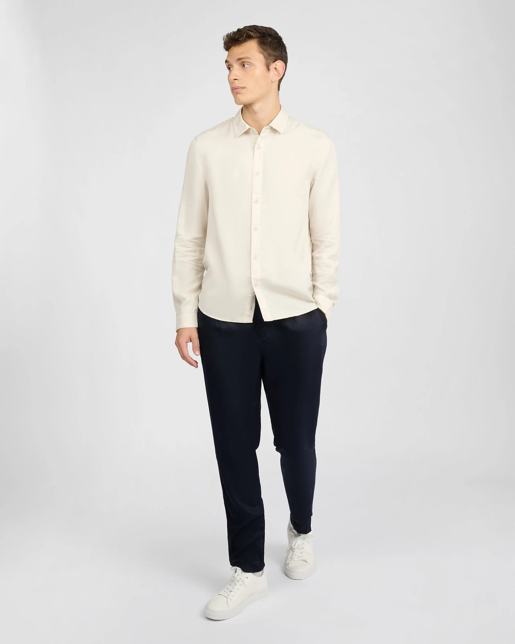 Mens | Lyocell Long Sleeve Shirt | Stone - Image 4