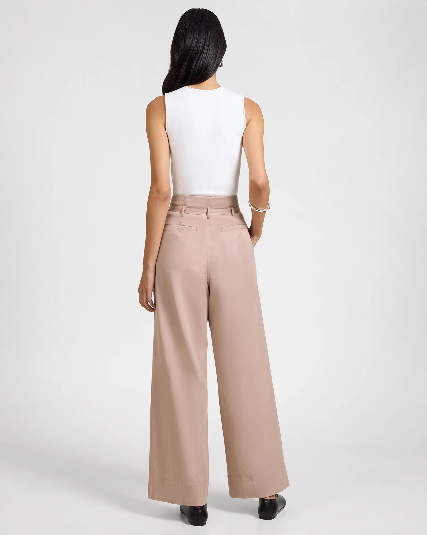 Womens | Lyocell Paperbag Trouser | Warm Taupe - Image 6
