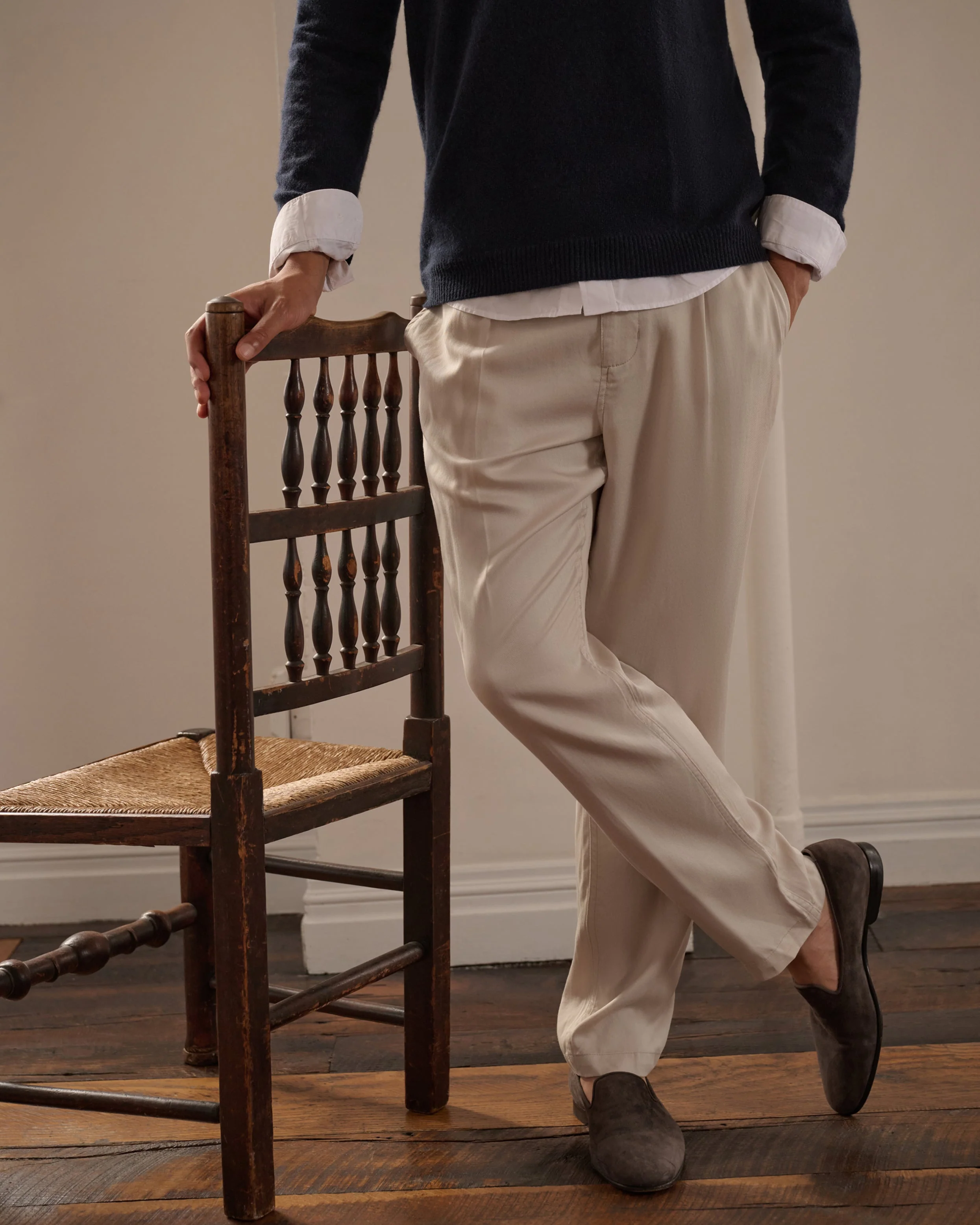 Mens | Lyocell Tapered Trouser | Stone - Image 2