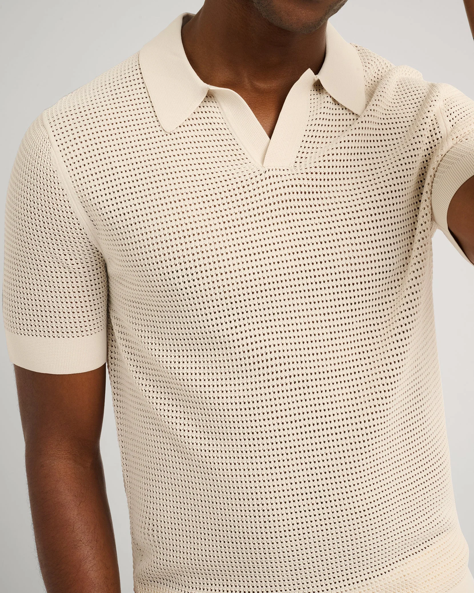 Mens | Mesh Knit Polo | Stone - Image 3