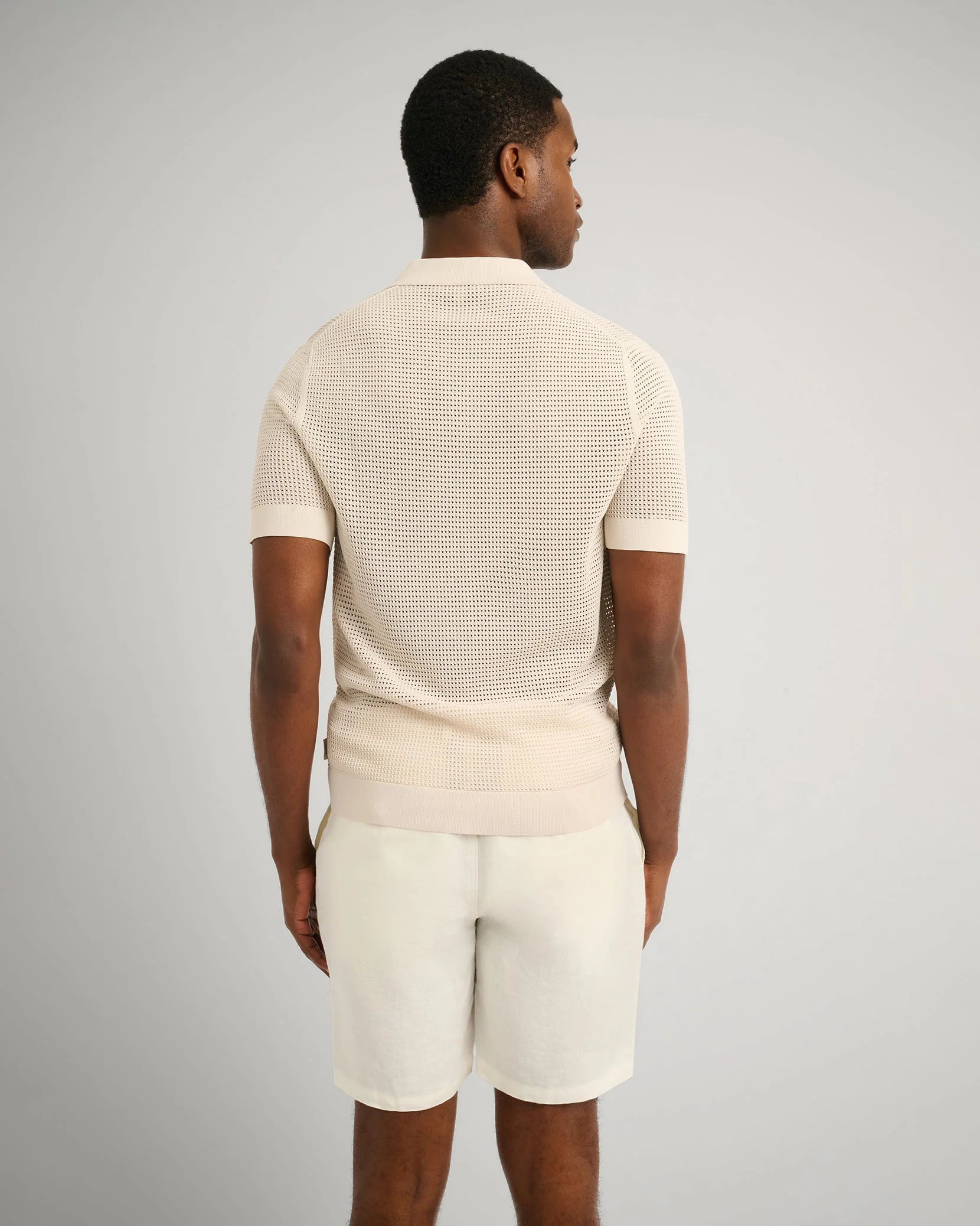 Mens | Mesh Knit Polo | Stone - Image 5