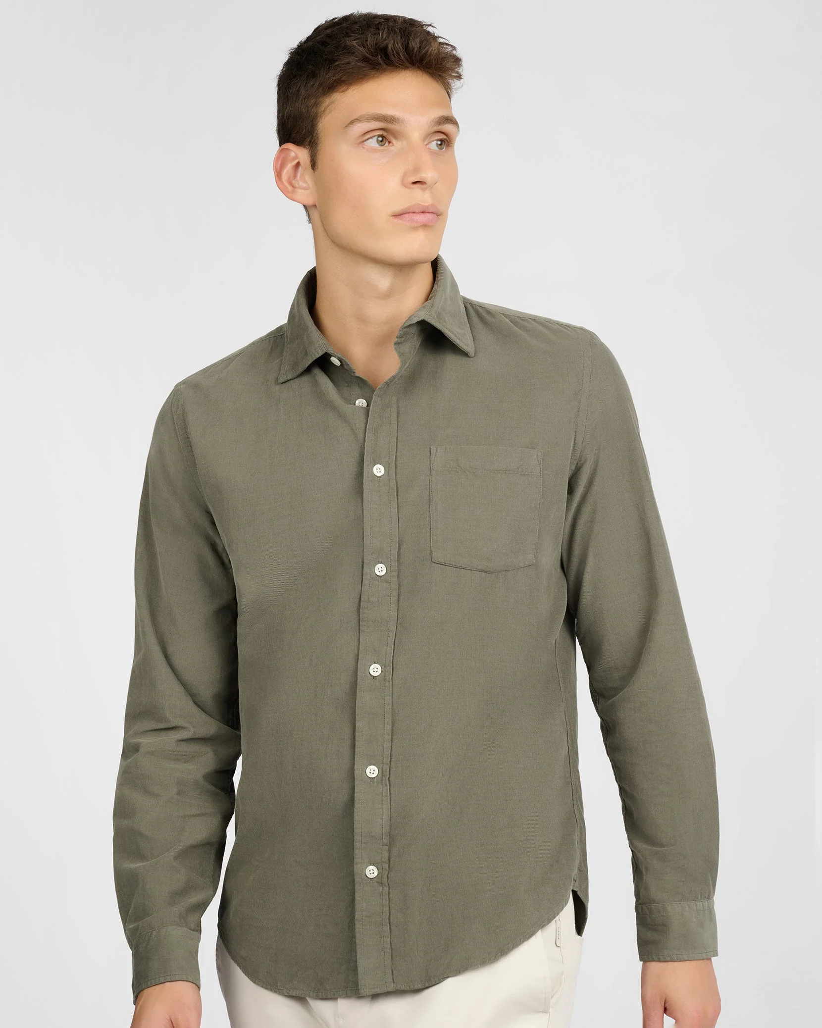 Mens | Micro Cord Long Sleeve Button Down Shirt | Dark Sage - Image 3