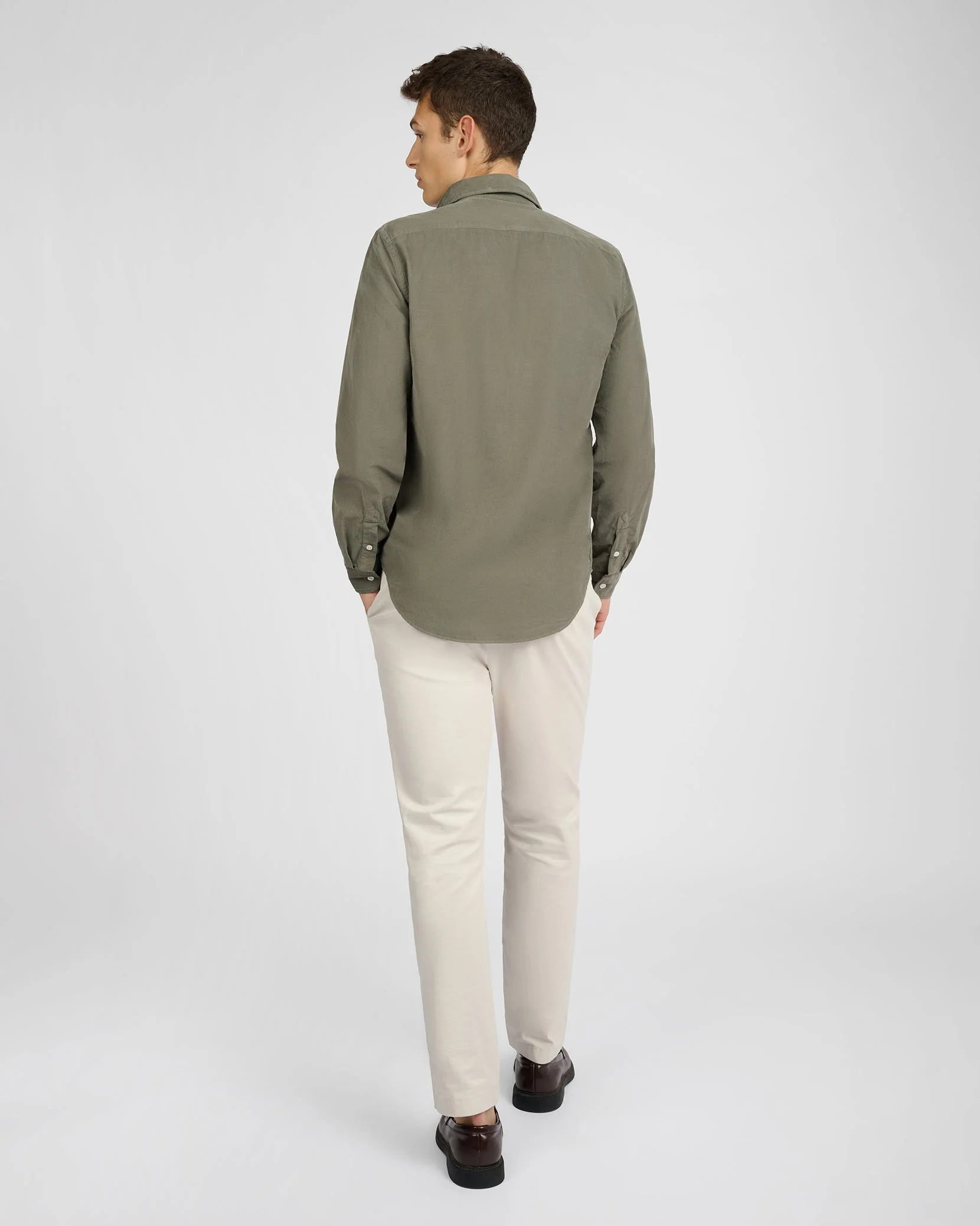 Mens | Micro Cord Long Sleeve Button Down Shirt | Dark Sage - Image 7