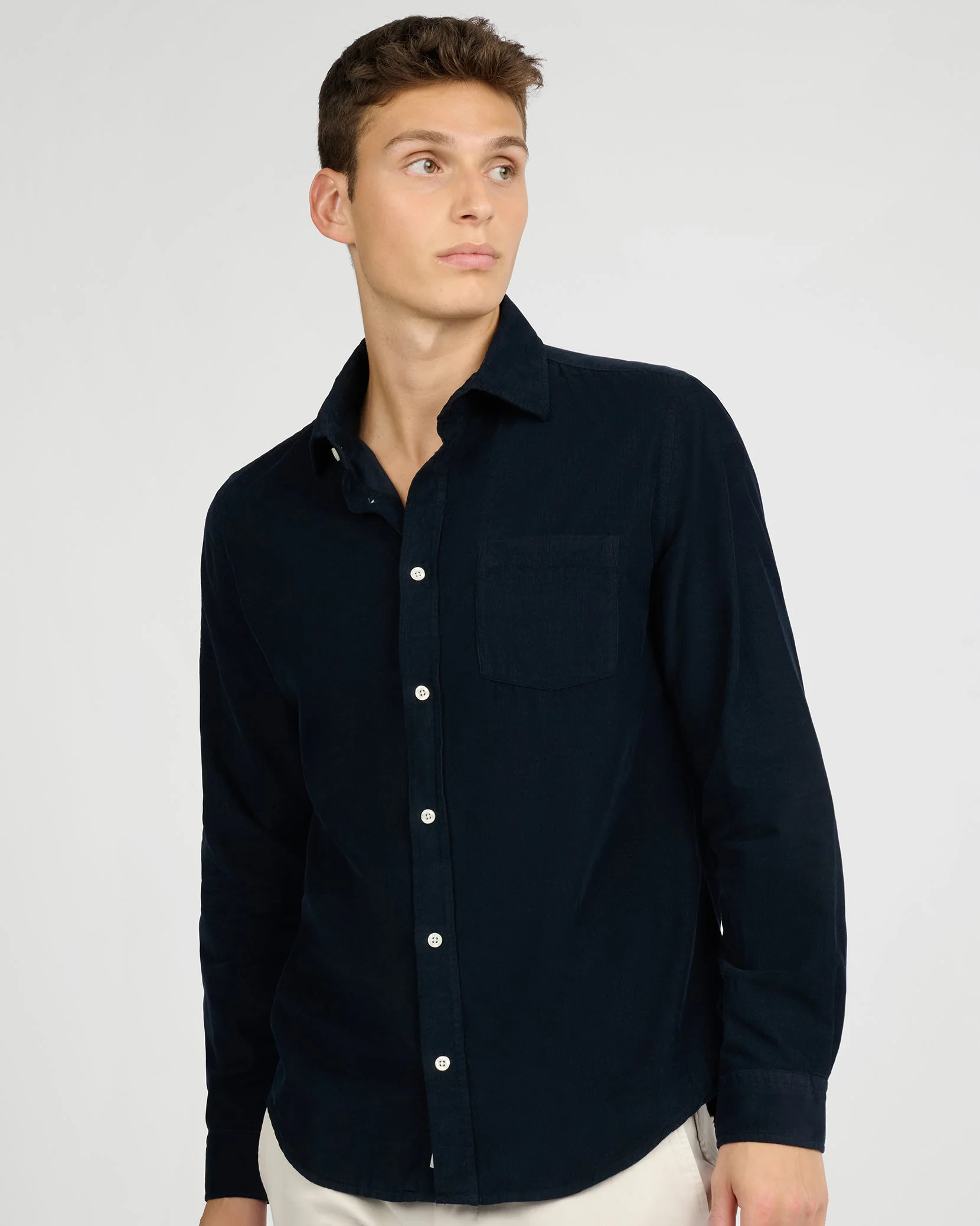 Mens | Micro Cord Long Sleeve Button Down Shirt | Midnight - Image 2