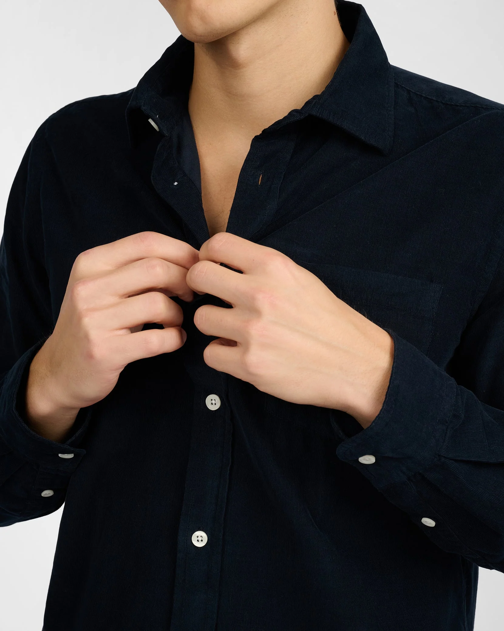 Mens | Micro Cord Long Sleeve Button Down Shirt | Midnight - Image 3