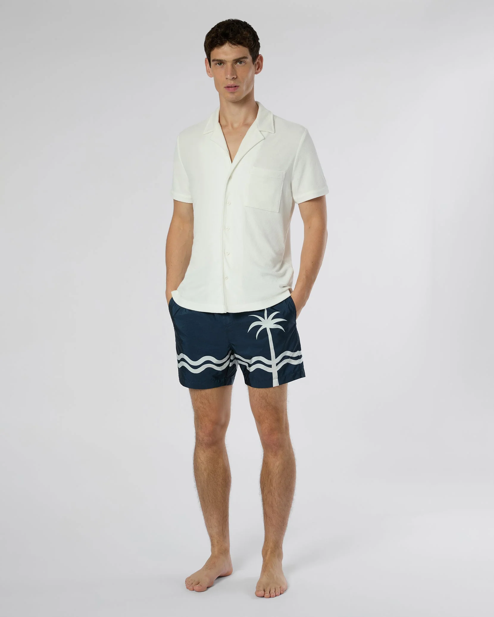 Mens | Nylon Crinkle 5" Swim Trunk | Deep Navy/White - Image 4