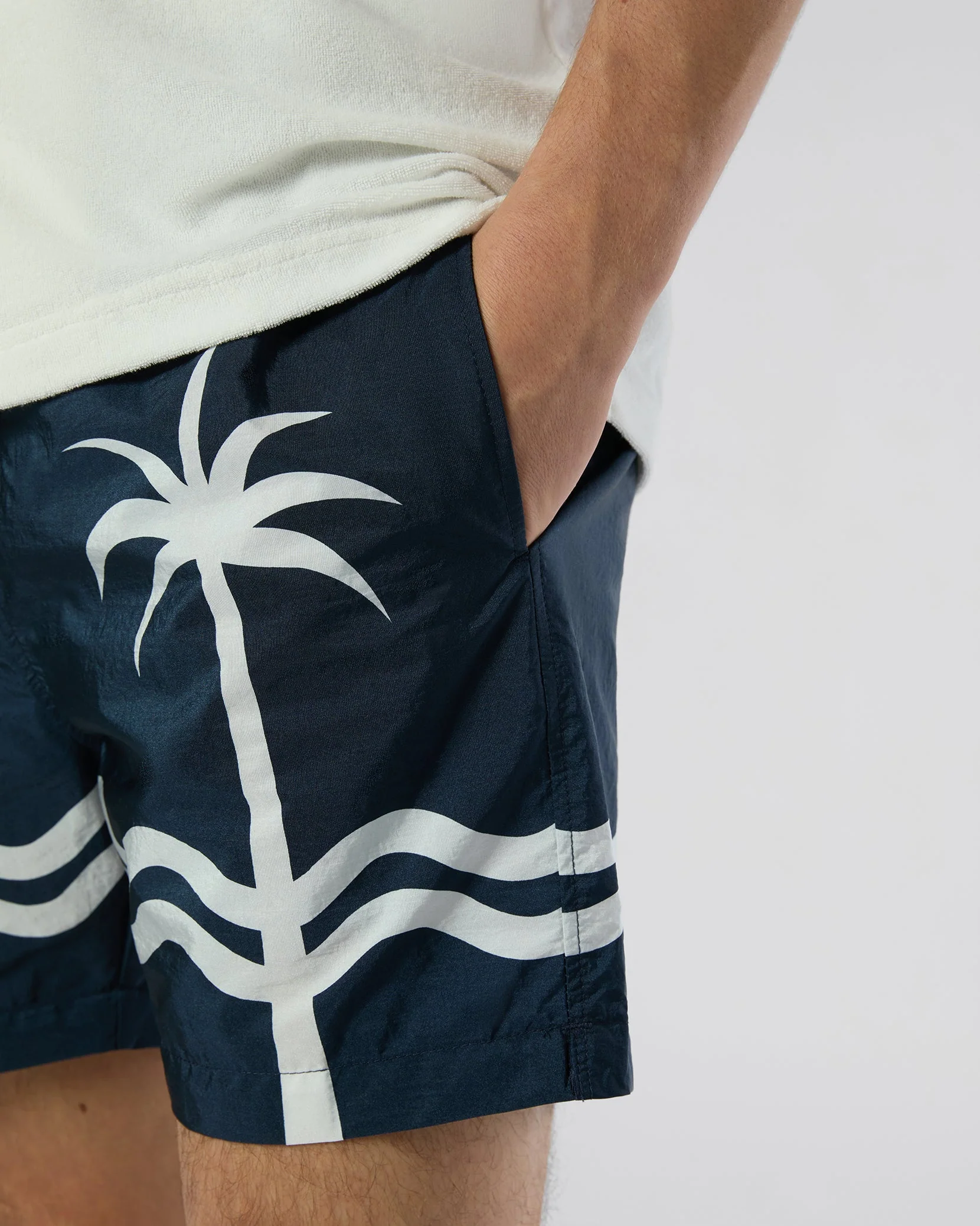 Mens | Nylon Crinkle 5" Swim Trunk | Deep Navy/White - Image 6