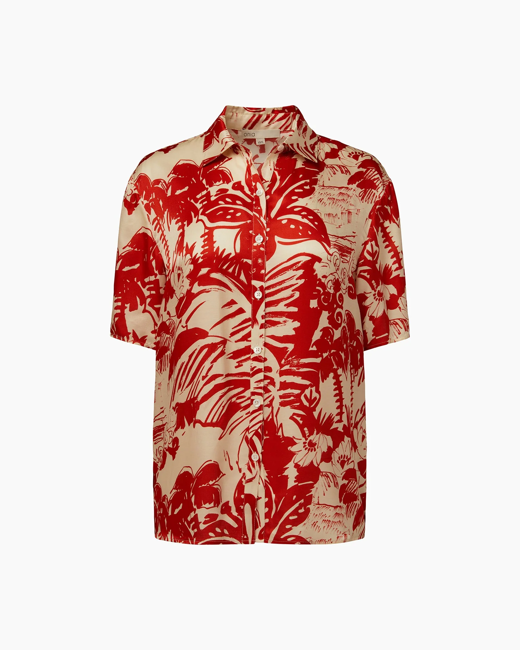 Womens | Oversized Short Sleeve Button Up Shirt | Poinciana/Cream - Image 2