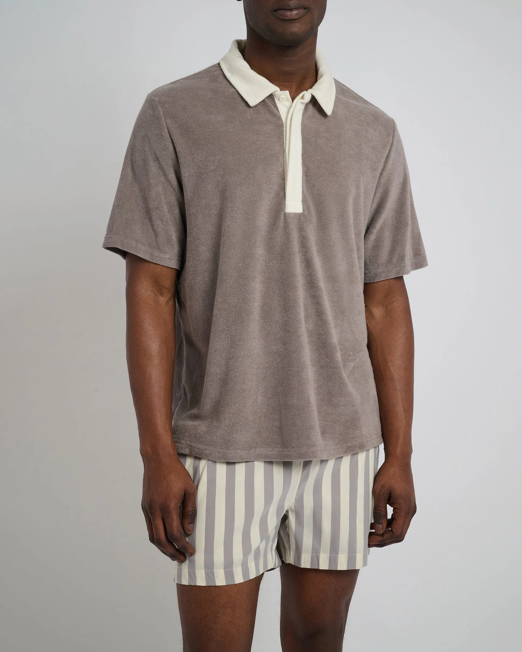Mens | Oversized Towel Terry Polo | Cinder/Egret - Image 3