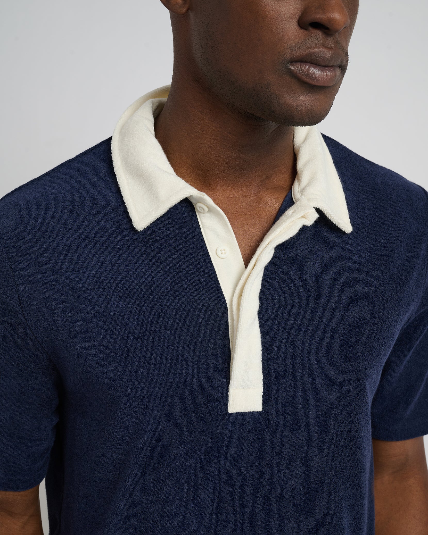 Mens | Oversized Towel Terry Polo | Deep Navy/Egret - Image 2