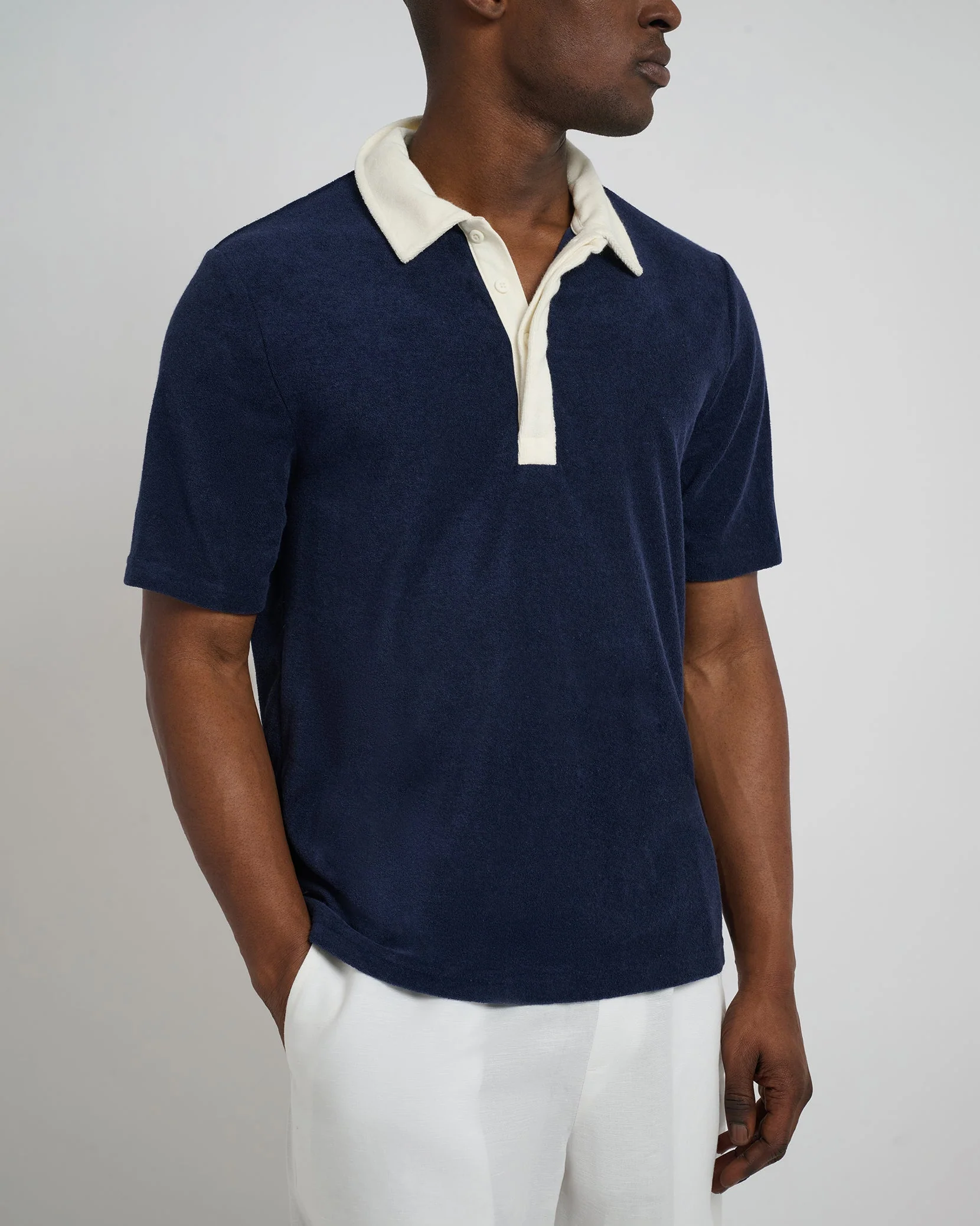 Mens | Oversized Towel Terry Polo | Deep Navy/Egret - Image 3