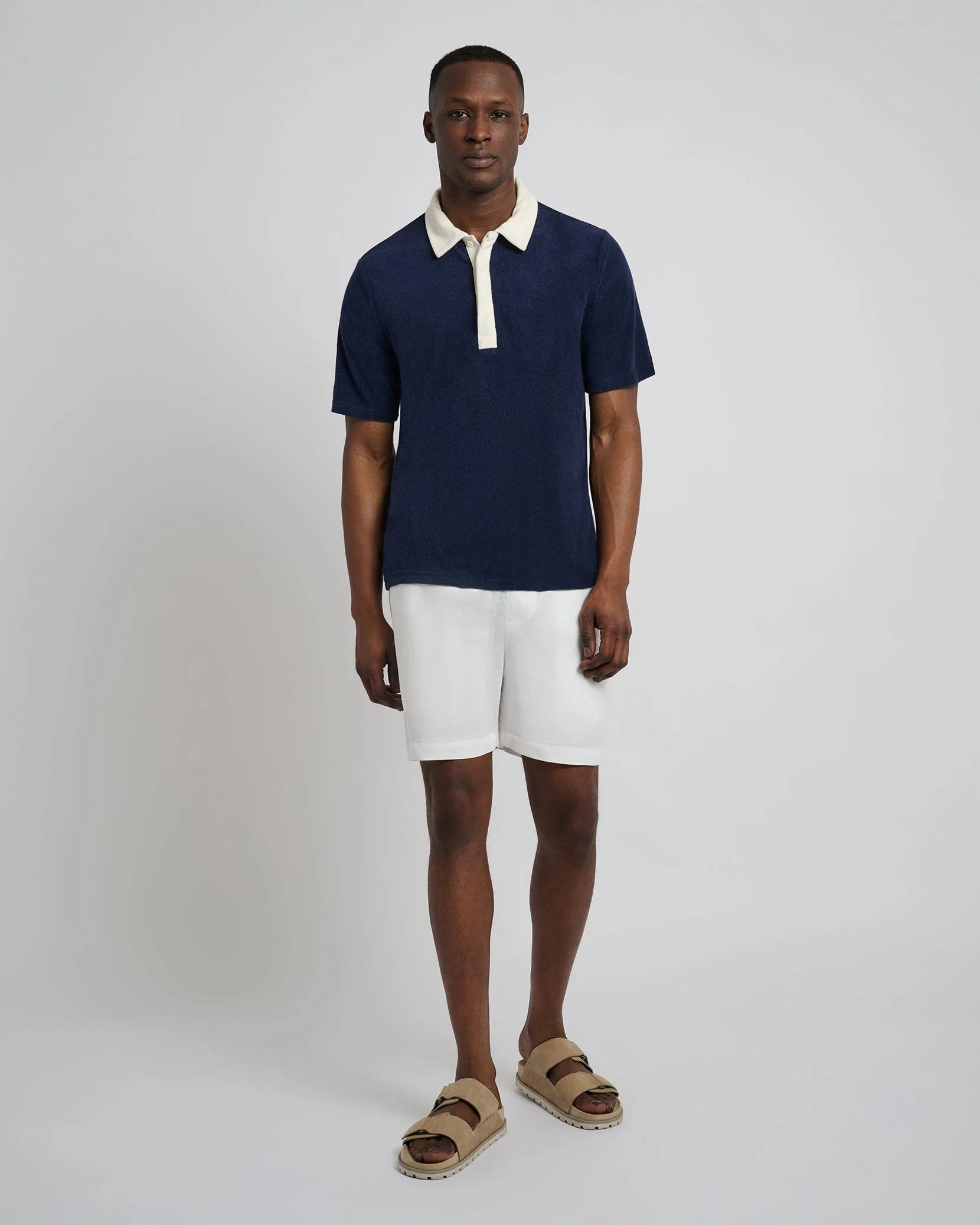 Mens | Oversized Towel Terry Polo | Deep Navy/Egret - Image 4