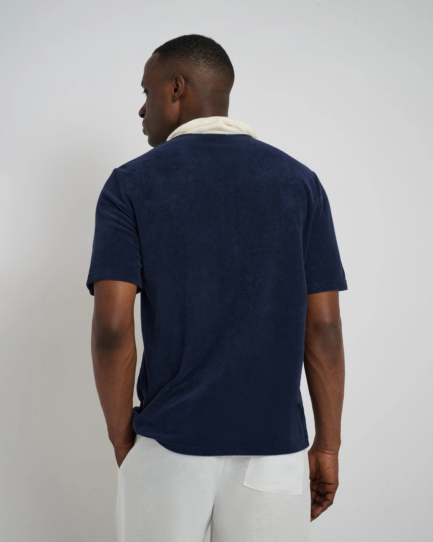Mens | Oversized Towel Terry Polo | Deep Navy/Egret - Image 5