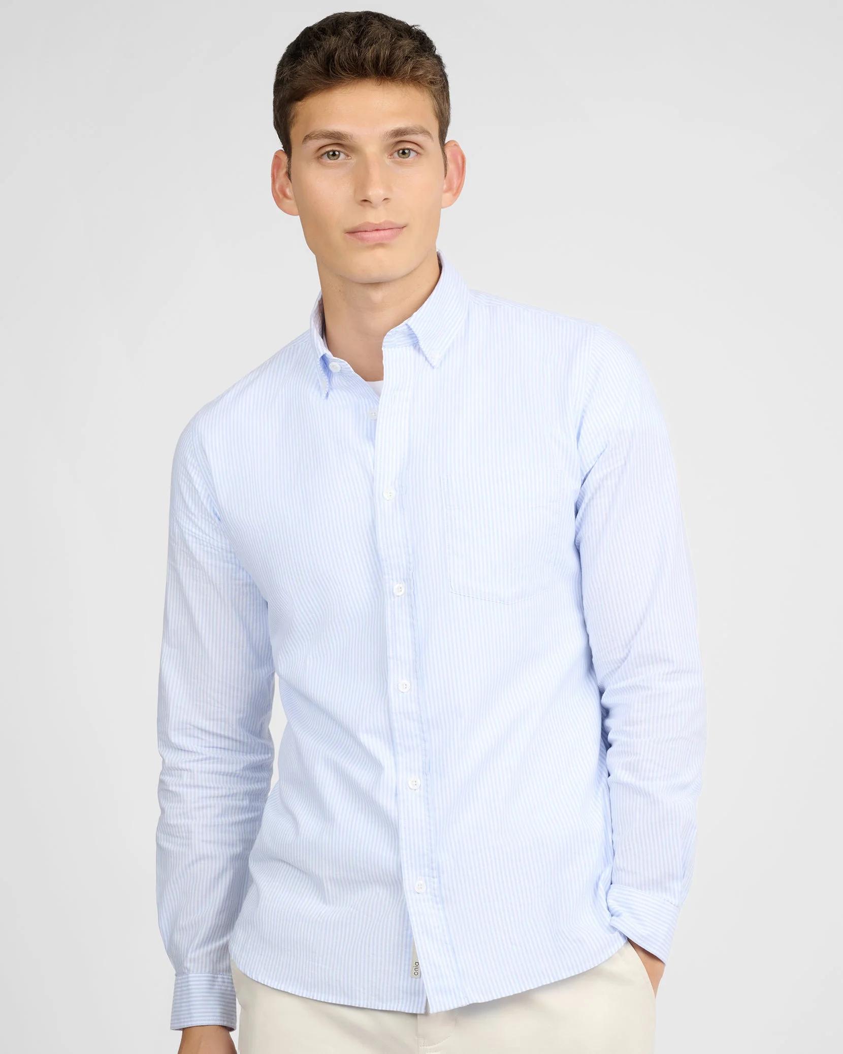 Mens | Oxford Long Sleeve Button Down Shirt | Light Blue/White - Image 2