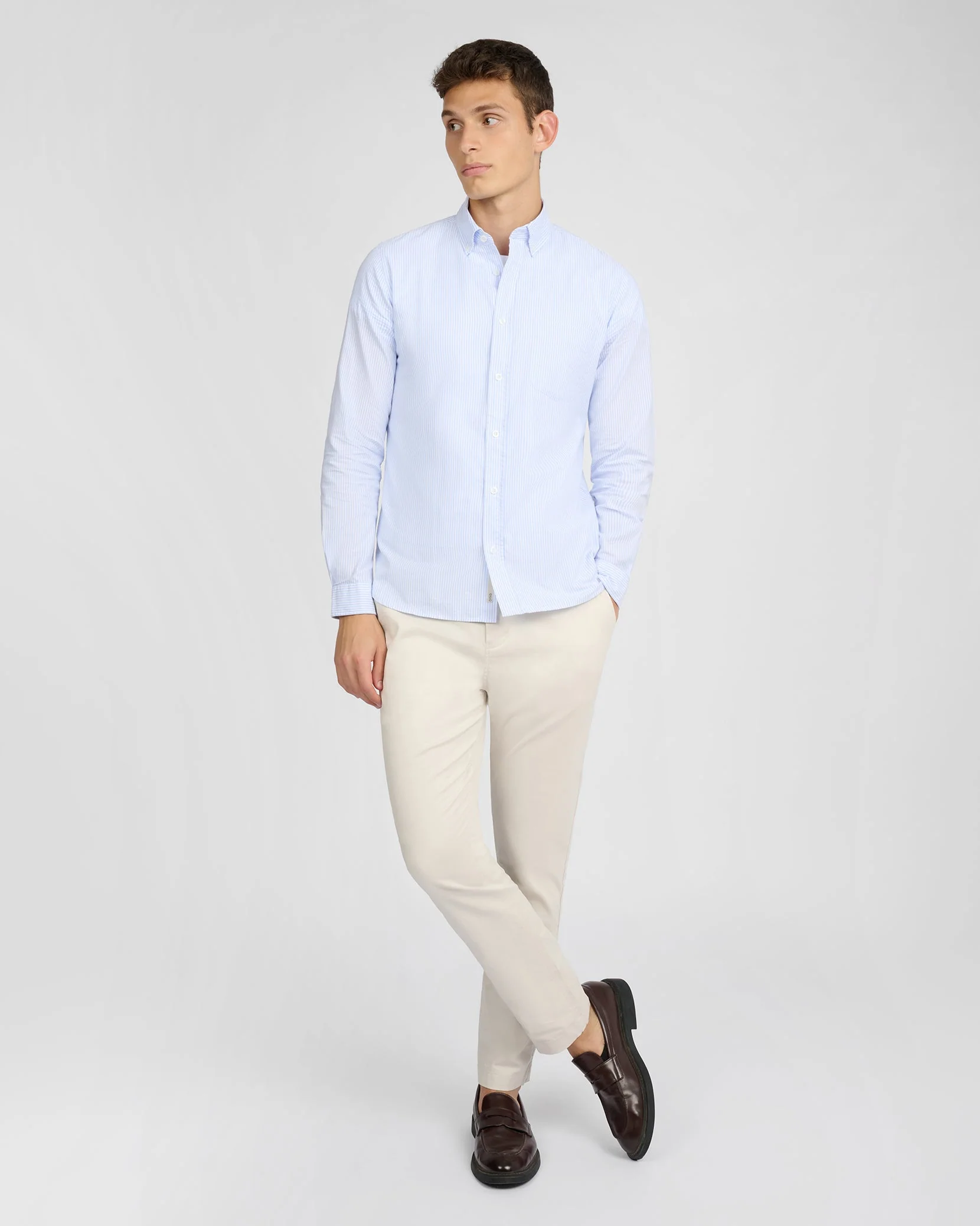 Mens | Oxford Long Sleeve Button Down Shirt | Light Blue/White - Image 4