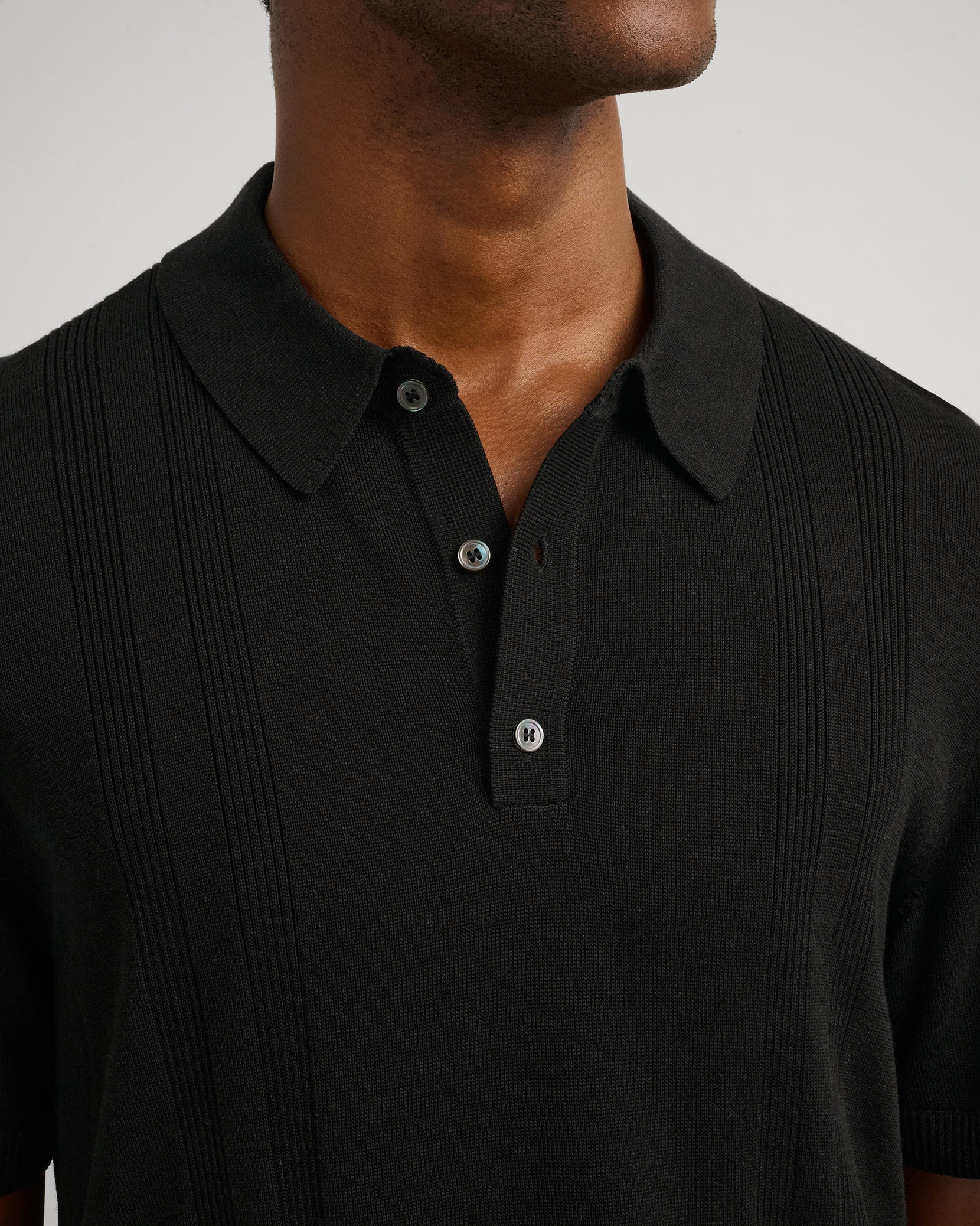 Mens | Silk Ribbed Knit Polo | Black - Image 3