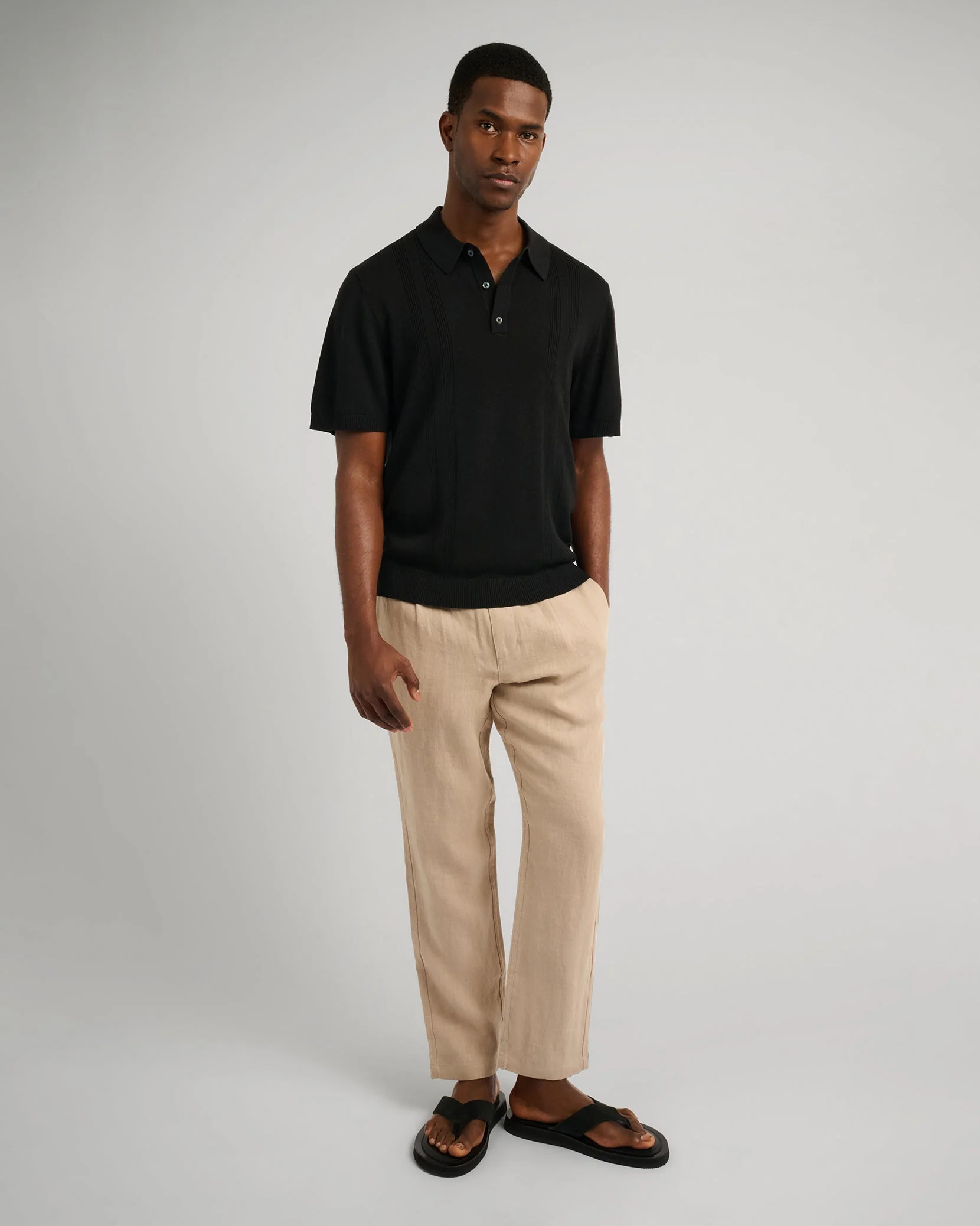 Mens | Silk Ribbed Knit Polo | Black - Image 4
