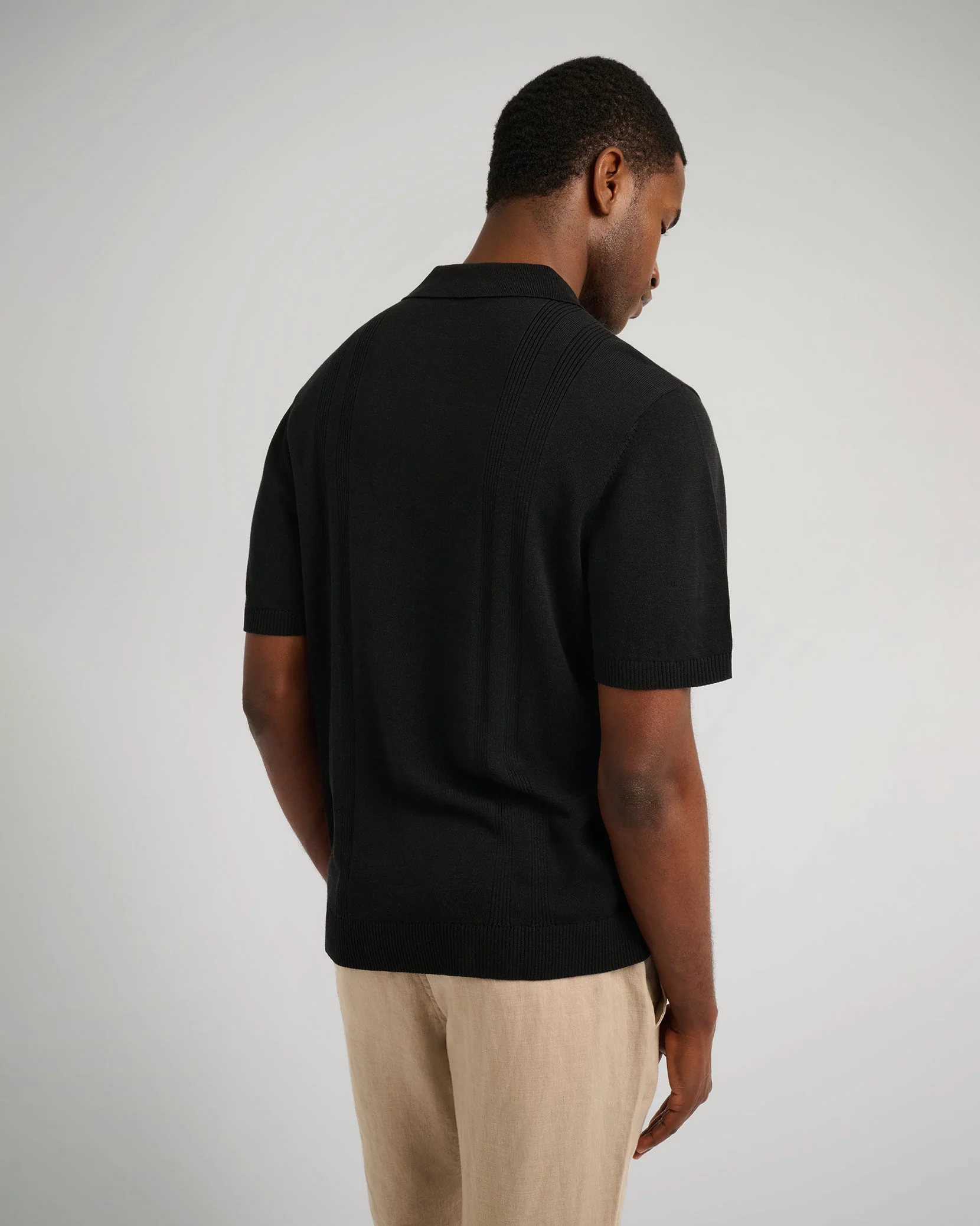 Mens | Silk Ribbed Knit Polo | Black - Image 5