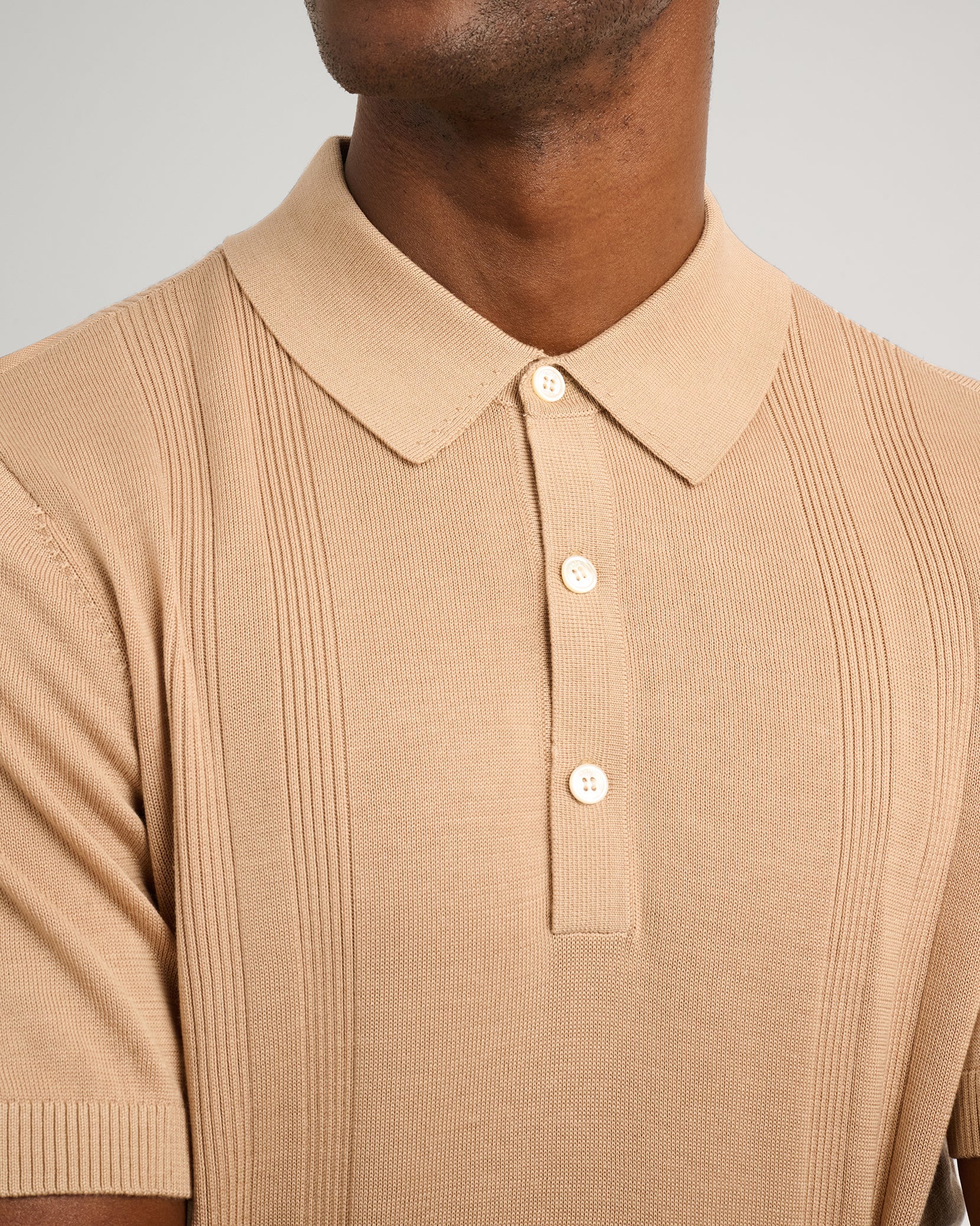Mens | Silk Ribbed Knit Polo | Tan - Image 3