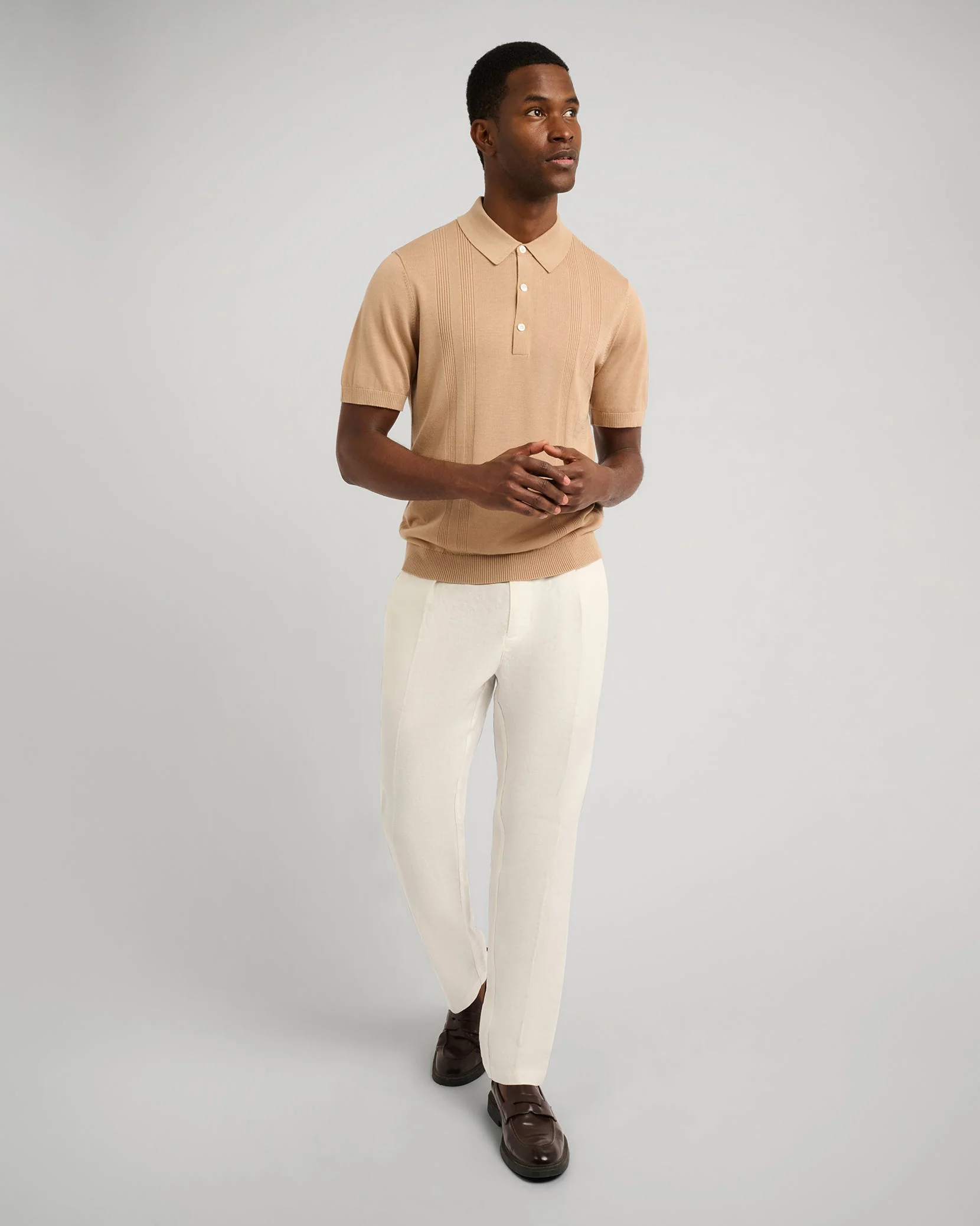 Mens | Silk Ribbed Knit Polo | Tan - Image 4