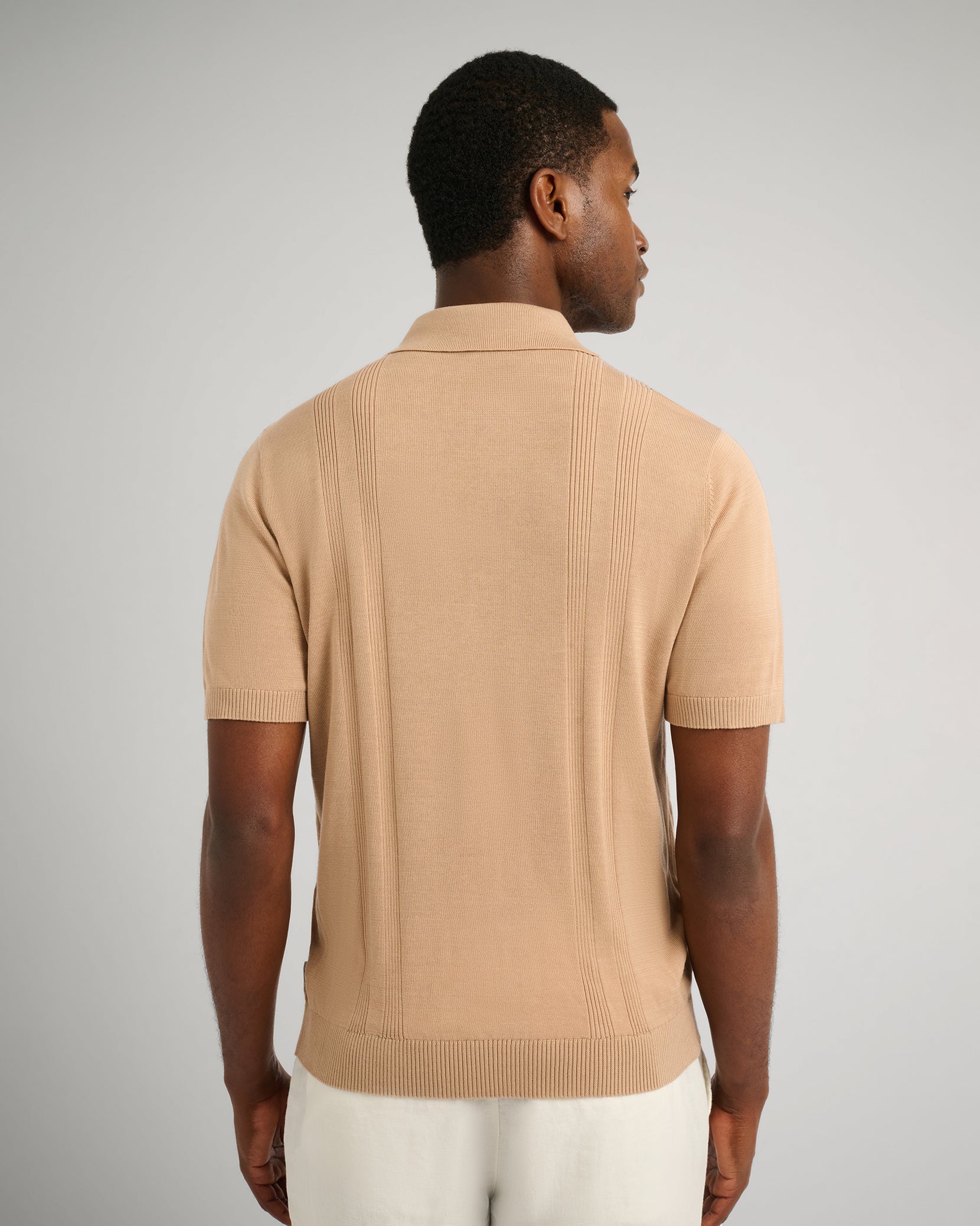 Mens | Silk Ribbed Knit Polo | Tan - Image 5