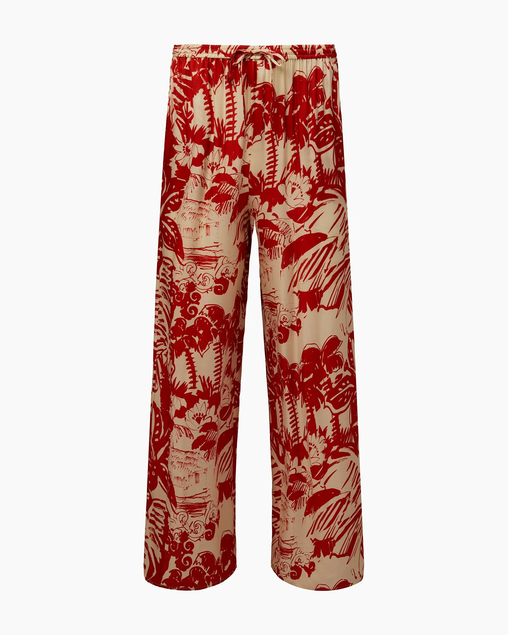 Womens | Silk Wide Leg Drawstring Pant | Poinciana/Cream - Image 2