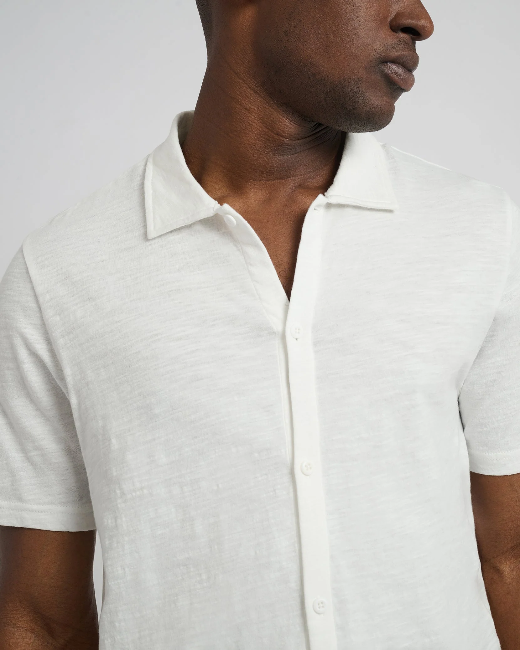 Mens | Slub Short Sleeve Button-up Shirt | White - Image 2