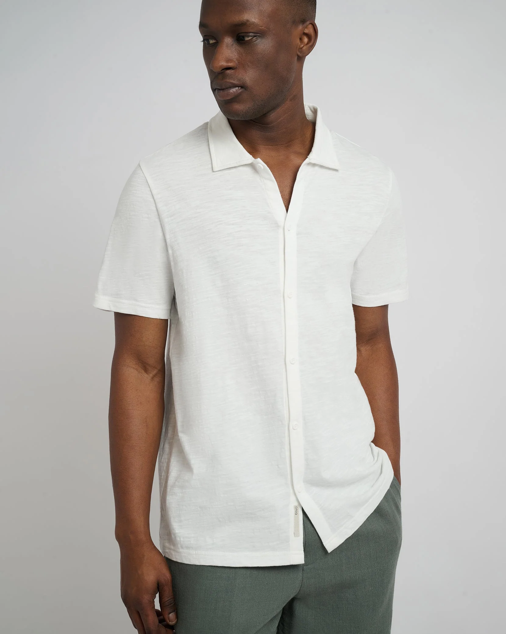 Mens | Slub Short Sleeve Button-up Shirt | White - Image 3