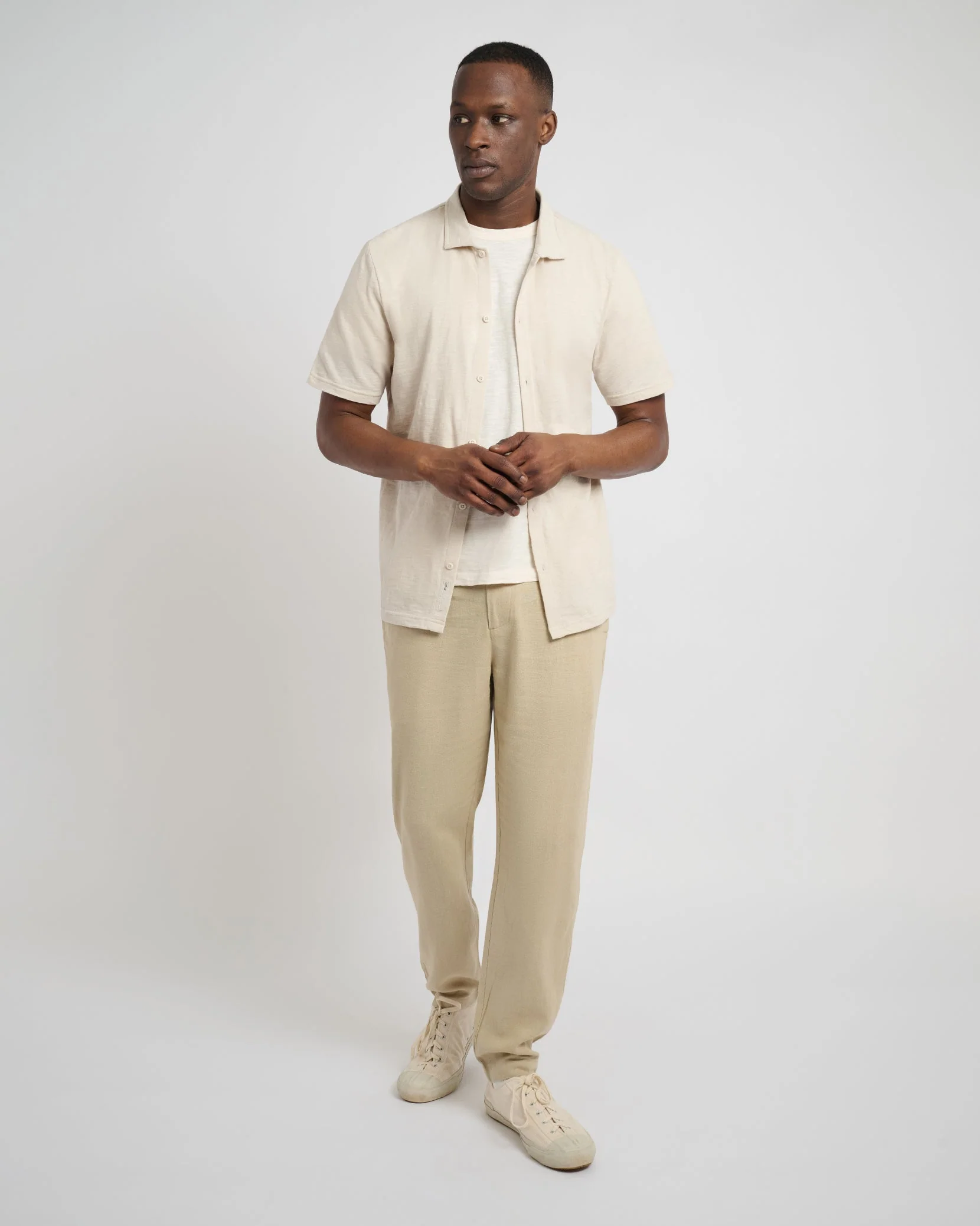 Mens | Slub Short Sleeve Button-up Shirt | Stone - Image 3