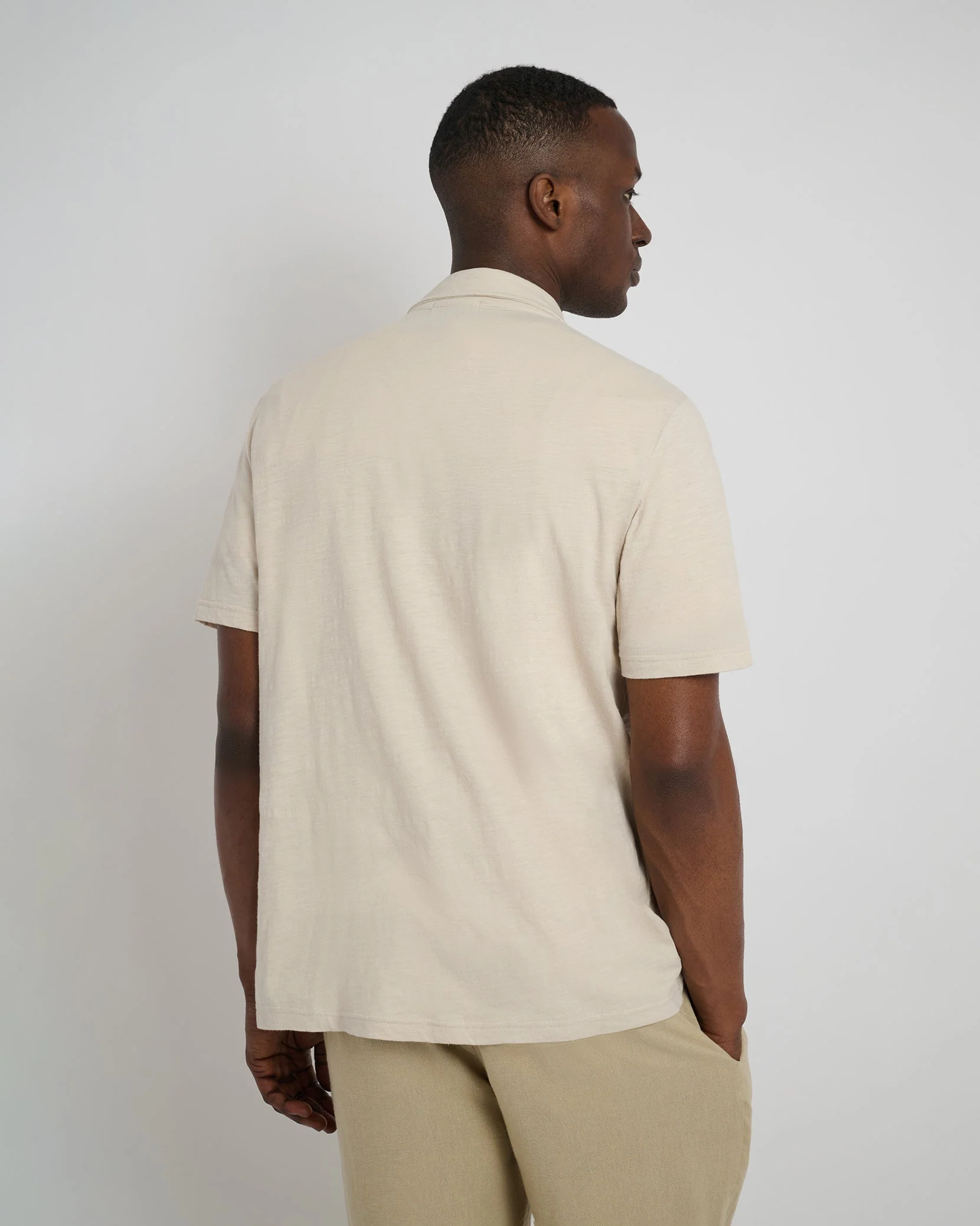 Mens | Slub Short Sleeve Button-up Shirt | Stone - Image 4