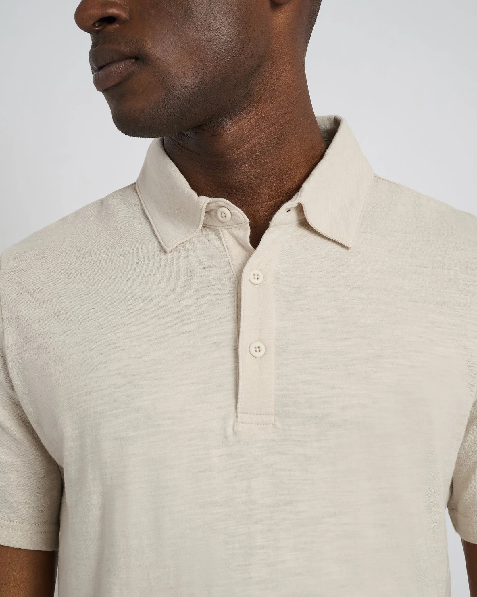 Mens | Slub Short Sleeve Polo | Stone - Image 2