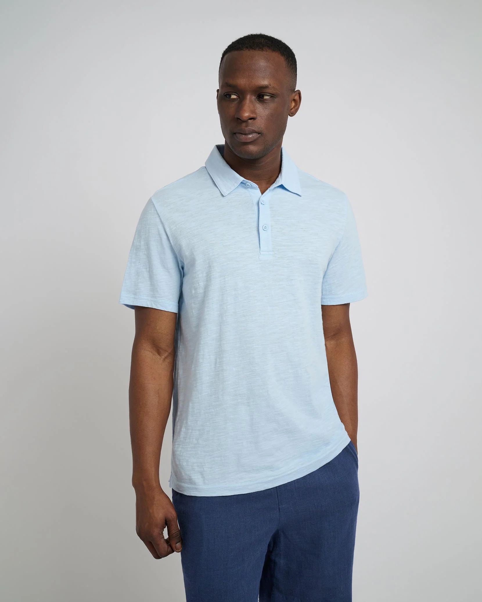 Mens | Slub Short Sleeve Polo | Ballad Blue - Image 3