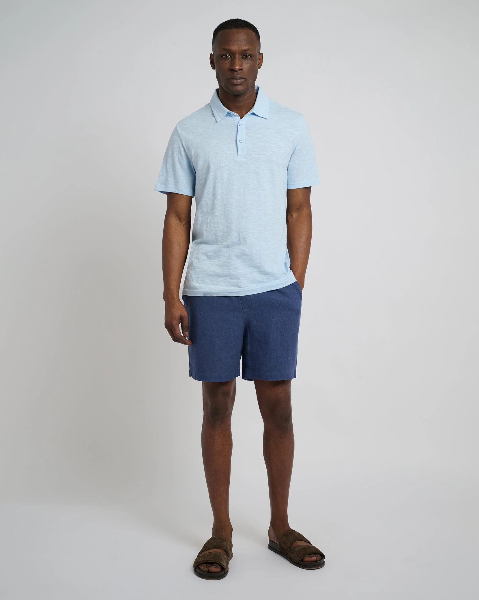 Mens | Slub Short Sleeve Polo | Ballad Blue - Image 4