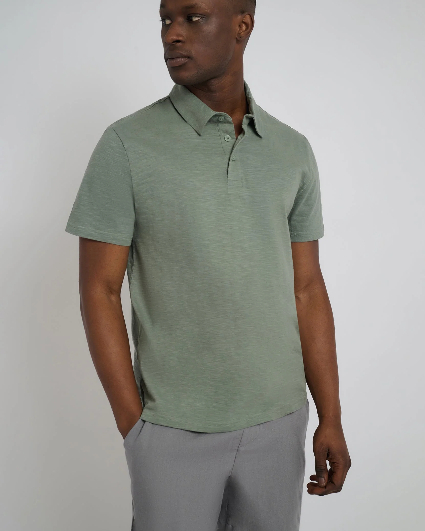 Mens | Slub Short Sleeve Polo | Agave - Image 2