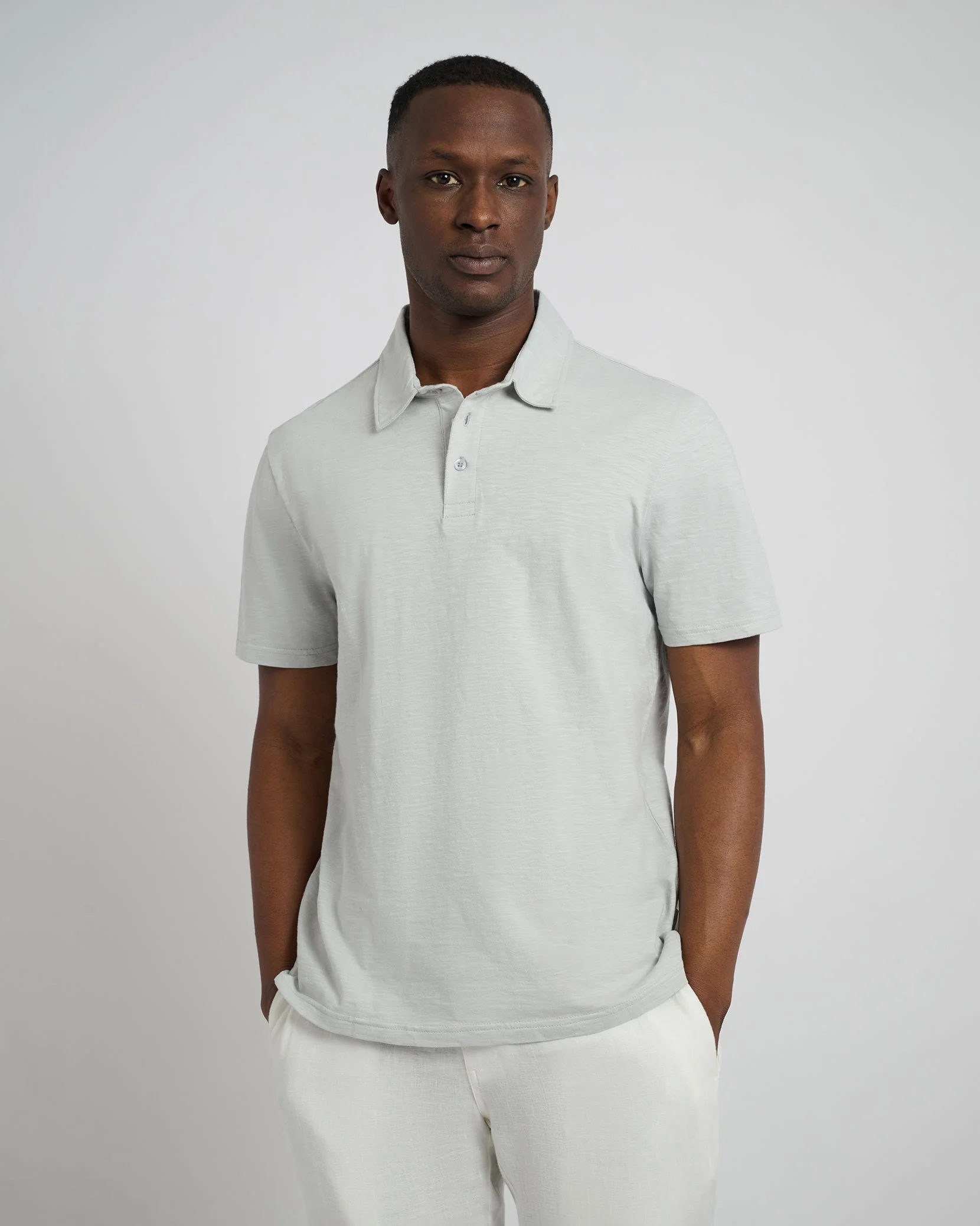Mens | Slub Short Sleeve Polo | Light Gray - Image 2