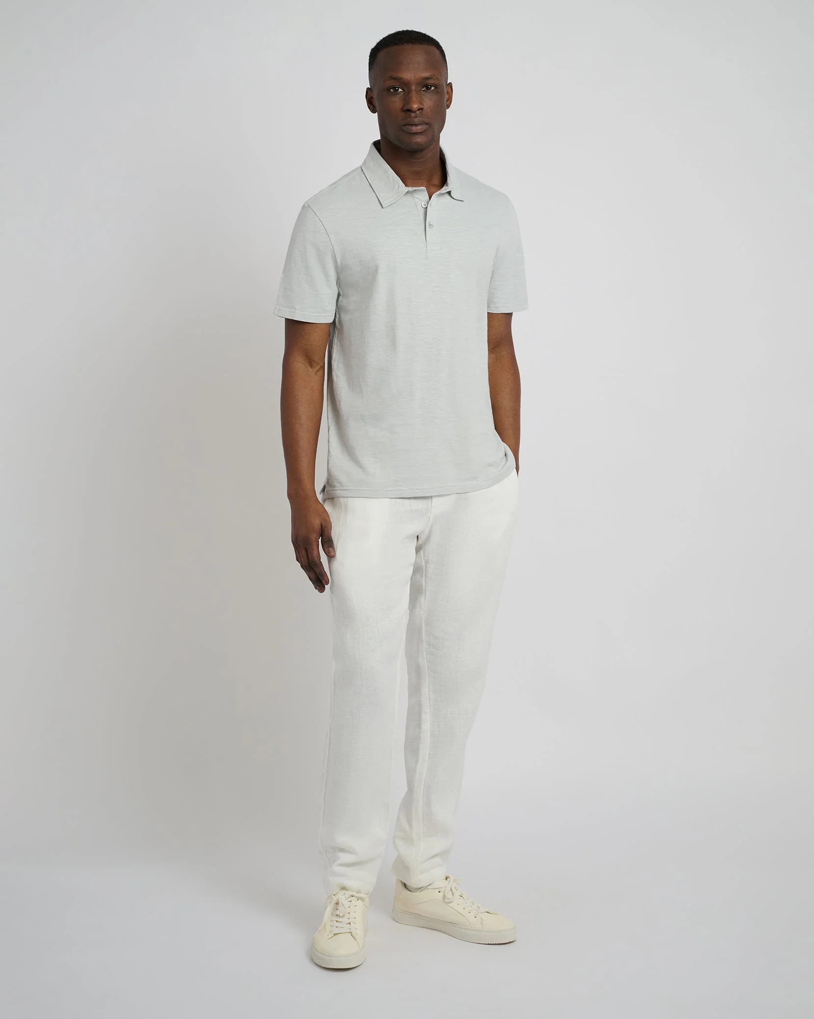 Mens | Slub Short Sleeve Polo | Light Gray - Image 4