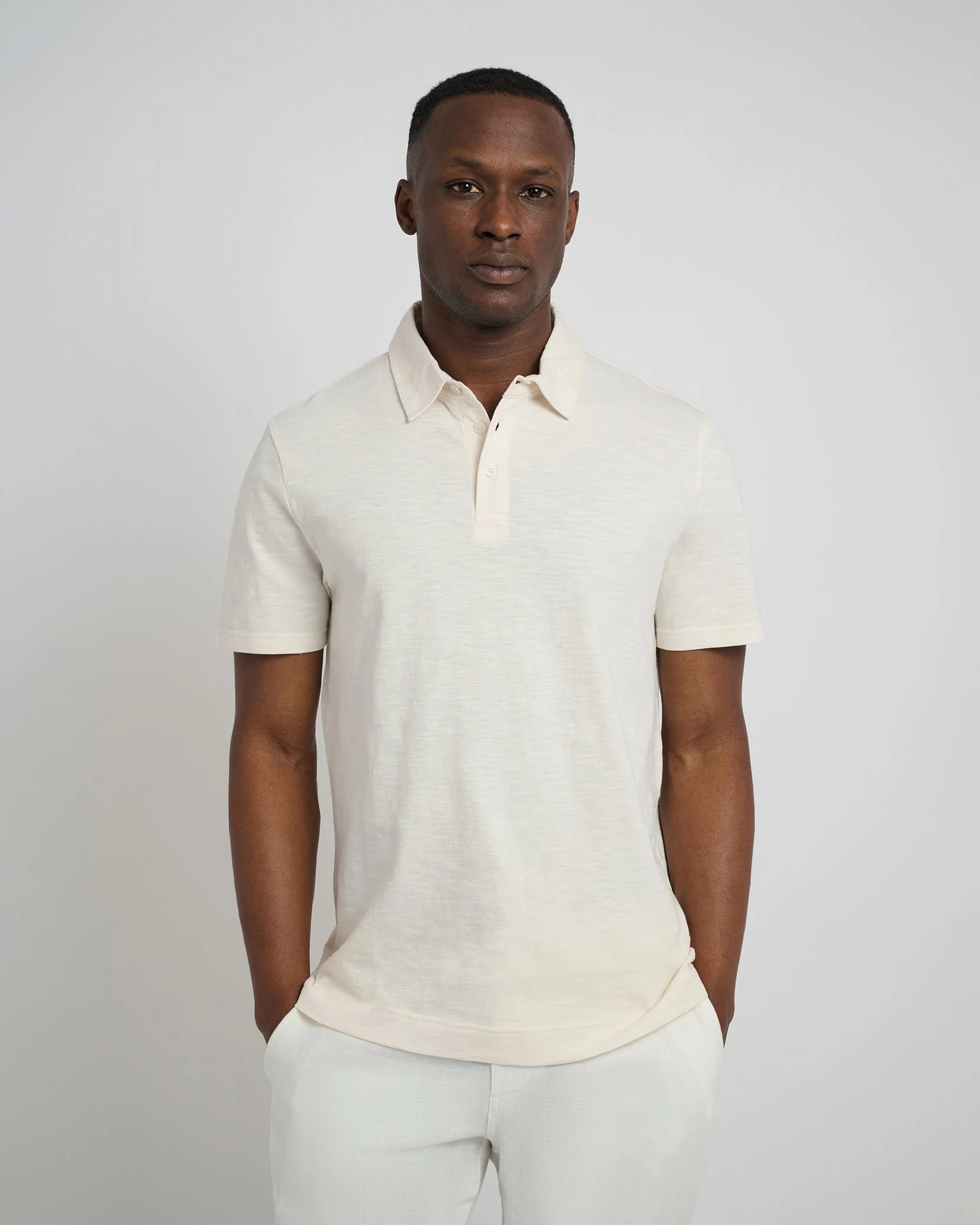 Mens | Slub Short Sleeve Polo | Oat - Image 3